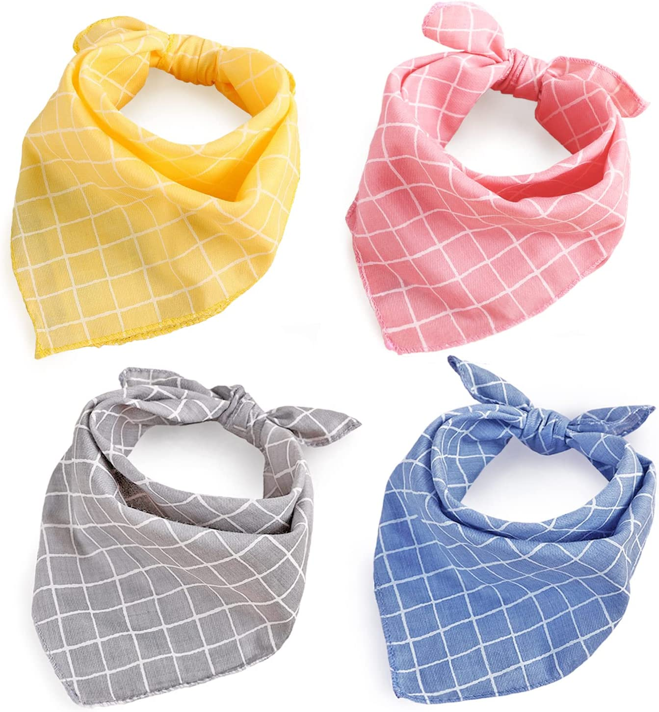 Dog Bandanas - 4PCS Birthday Gift, Soft Cotton Dog Kerchief, Grey Blue Yellow Pink Comfortable Scarfs Collars, Adjustable Accessories for Small Medium Large Dogs Puppies Cats Pets, Daily Bibs image number 2