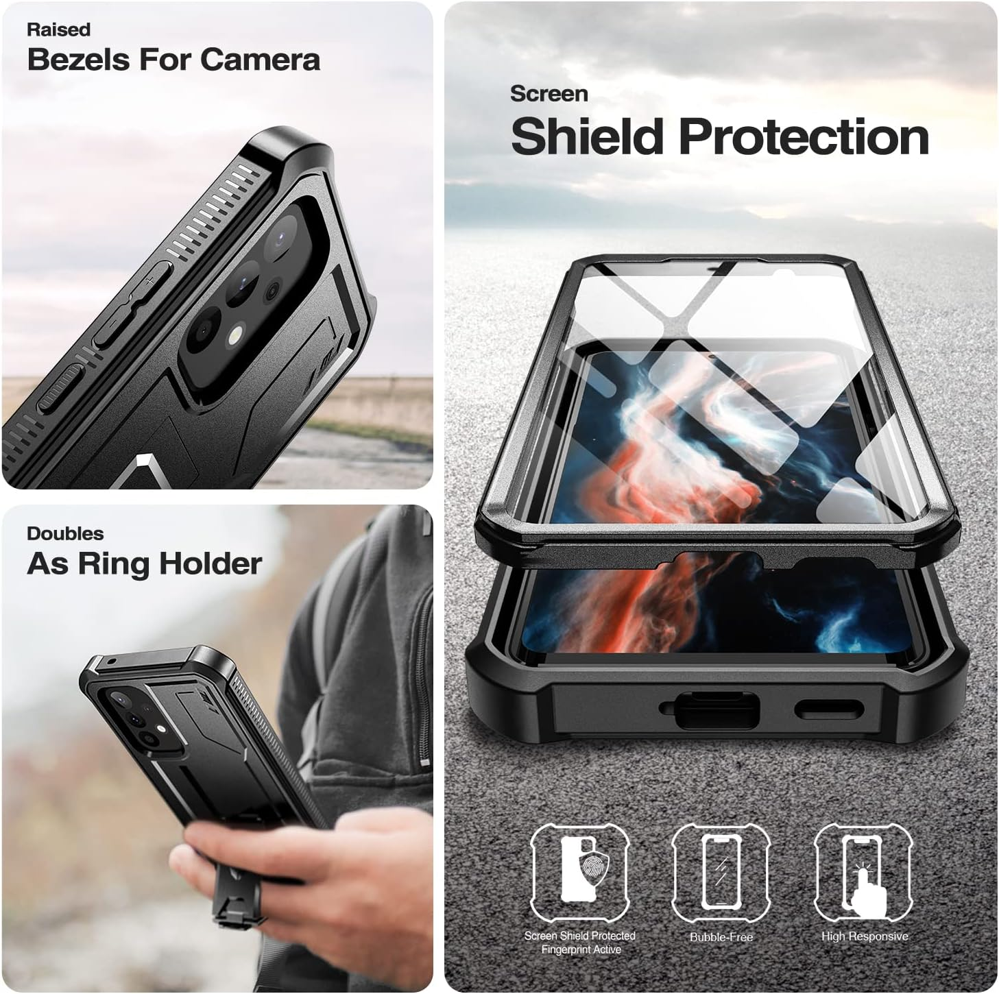 Dexnor for Samsung Galaxy A53 Case Built-In Screen Protector and Kickstand 360 Full Body Heavy Duty Military Grade Protection Shockproof Protective Cover for Samsung Galaxy A53 - Black - Black image number 2