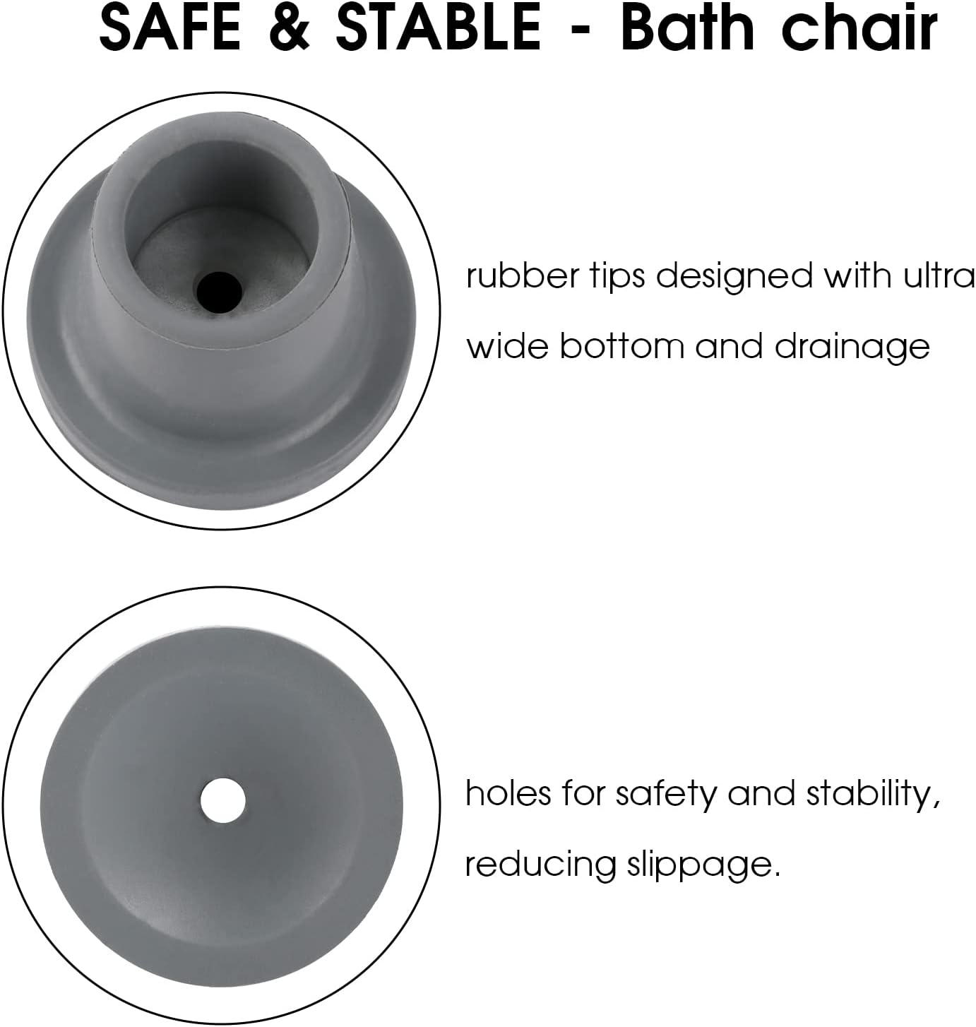 Pack of 4 Shower Chair Tips 28 Mm Rubber Feet Chair Leg Caps for Shower Chair Replacement Rubber Feet for Shower Chair Bath Seat Shower Stool Non-Slip Rubber Tips Suction Cup Feet (Grey) image number 5