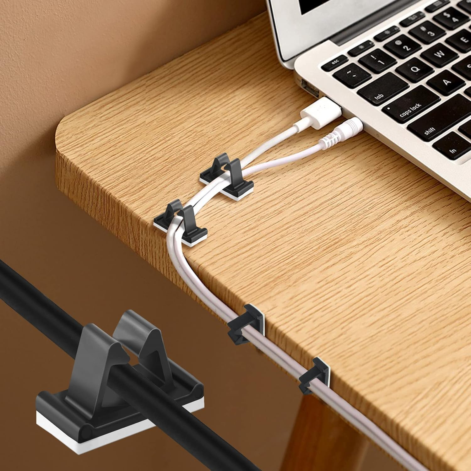 50 Packs Viaky Wire Clips Adhesive Cable Clips Cable Holder Wire Management, Worked Great for Fixing Your Various Wires, Network Cable, RV Wires, USB Cords, Car Cable, TV Coax Cable (W Size-Black) image number 1