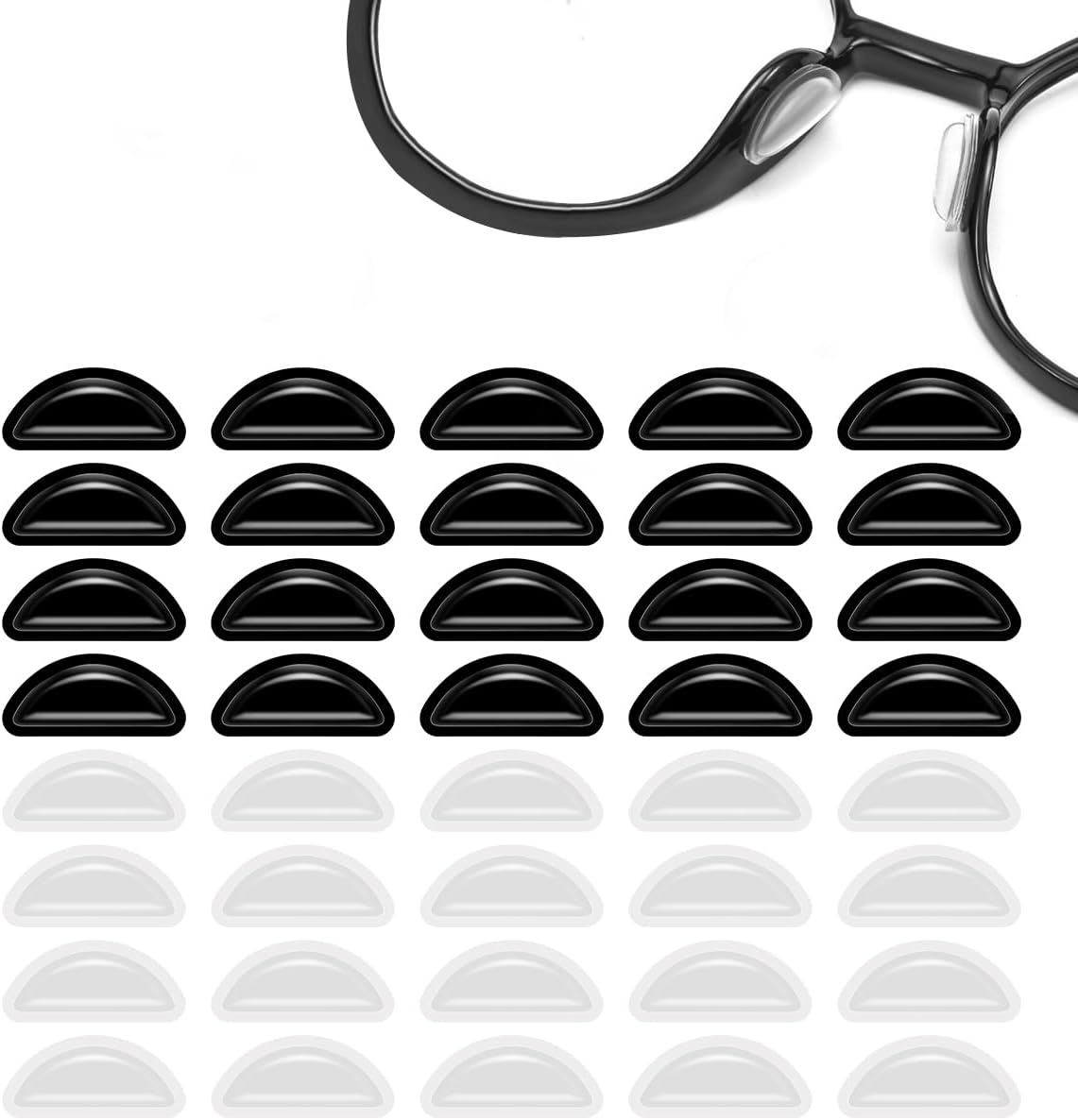 WELANE Glasses Nose Pads, 40 PCS Silicone Anti-Slip Nose Pad for Eyeglass Glasses Sunglasses (Clear & Black) image number 1