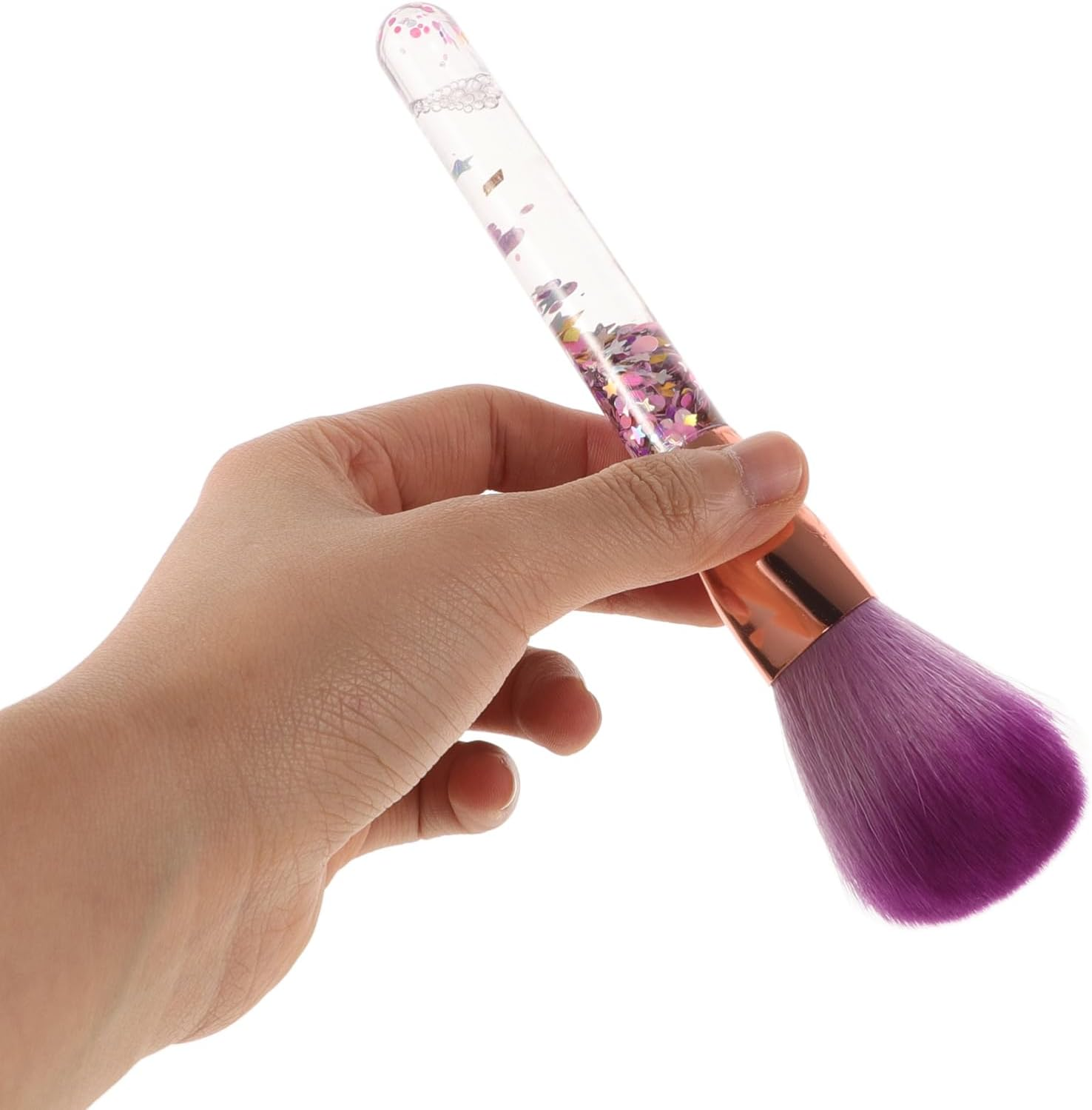 FRCOLOR Portable Makeup Tool Multi Functional Glitter Handle Brush for Nail Cleaning and Blush Application Soft Bristles for Gentle Use for Routines