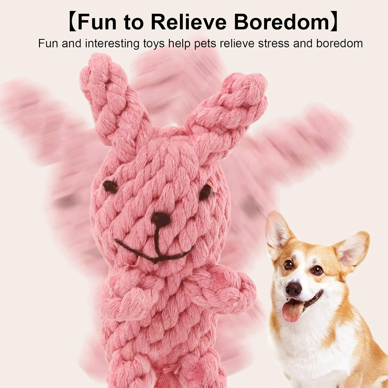 5Pcs Bite Resistant Dog Chew Toy Cotton Rope Rabbit Shape Toy Dog Molar Toy Teething Training for Small Medium and Large Dog Pets image number 4