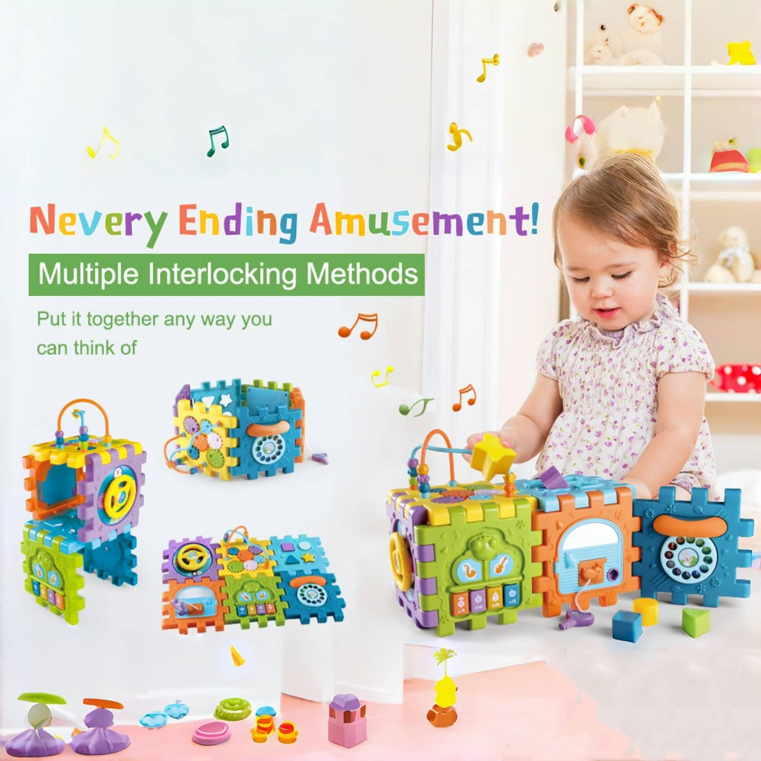 Generic Activity Cube Toys, Baby Musical, Educational Learning Music and Light Up, 6 in 1 Electronic Shape Sorter, Montessori Toys, Bead Maze, for Kids Toddler Infant First Gifts, 1 2 3 Boys Girls image number 2