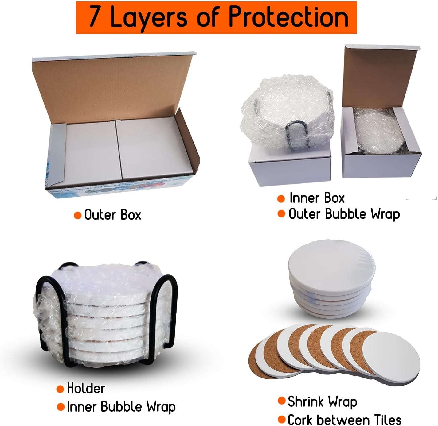 Ceramic Coaster Sets - 12 round 102Mm (4 Inch) MATT Absorbent Coasters - Stick-On Cork Backing Pads & 2 Metal Stands image number 2