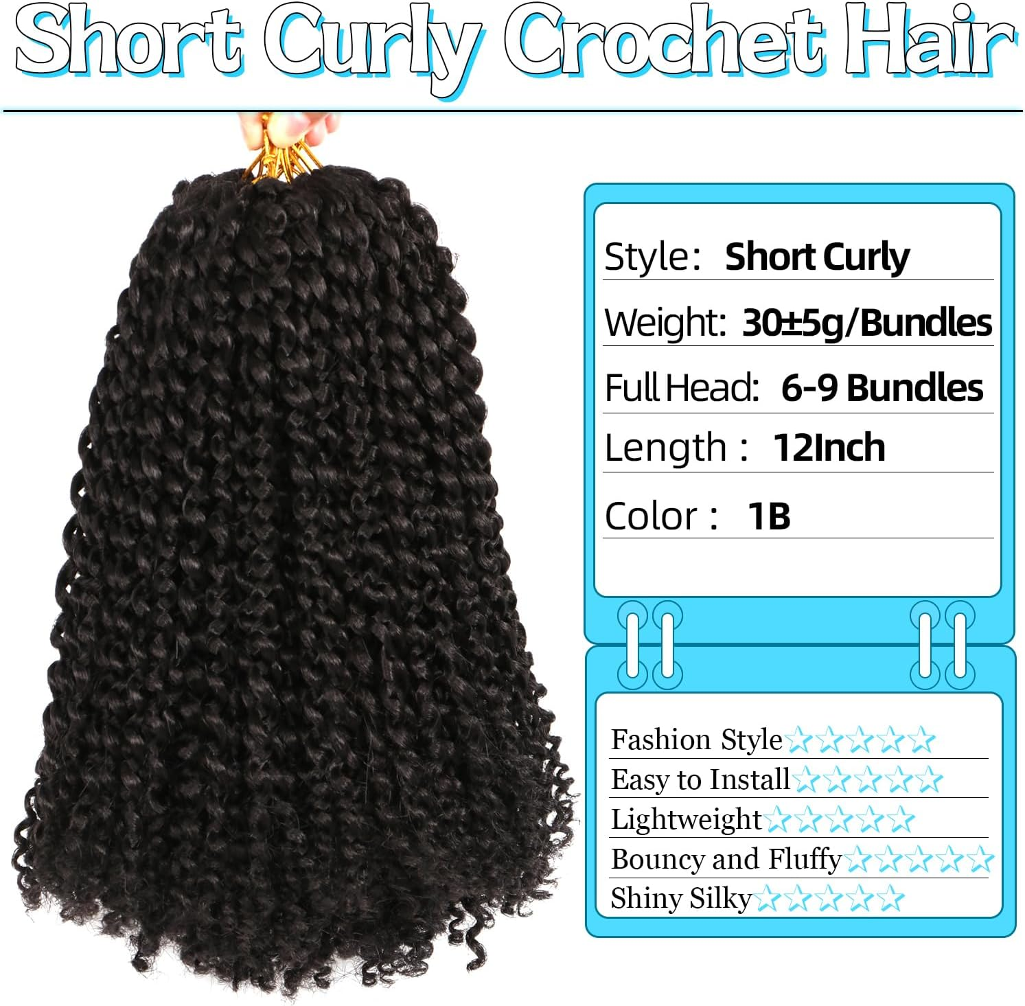 12 Inch Short Passion Twist Hair 8 Bundles Kinky Curly Marlybob Crochet Hair for Black Women (8Bundles12 Inch, 1B#) image number 3