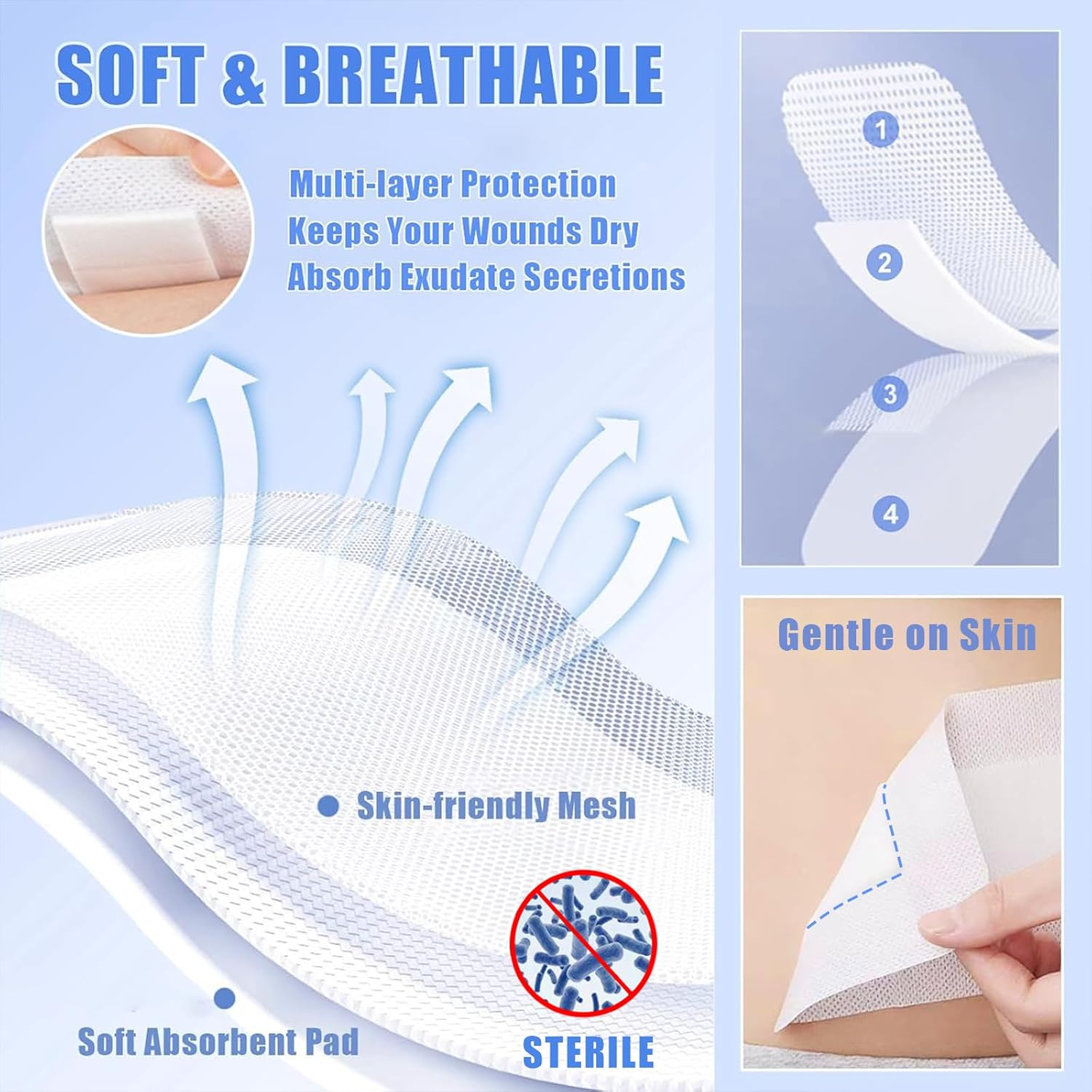 Wound Dressings Large Adhesive, Wounds Dressing Pad Bandage,Individually Wrapped(10Cmx25Cm)