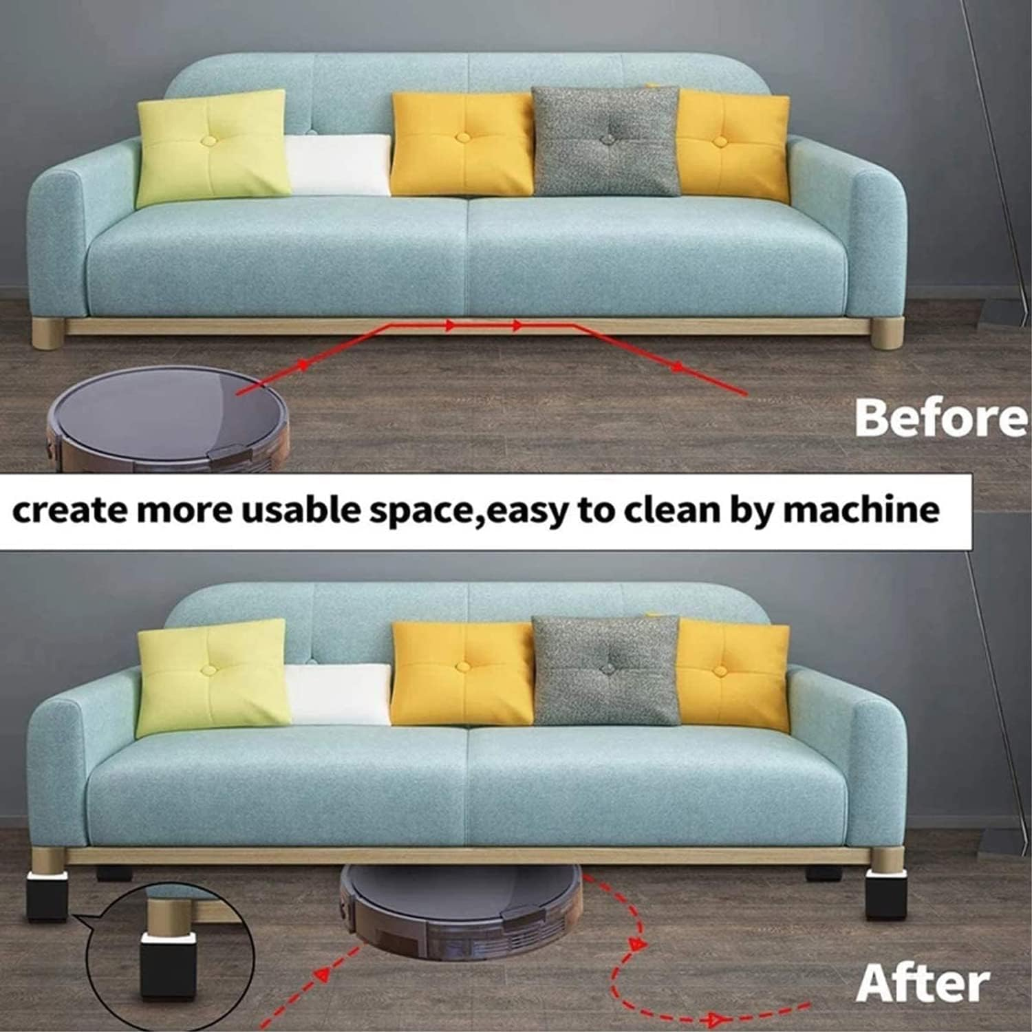 2Inch Lift Furniture Risers Carbon Steel Bed Risers, Self-Adhesive Bed Riser, Table Riser, Sofa Riser, 4 Pcs Heavy Duty Bed Riser Lifts Adds 2" Height Supports to 5000 Lbs (Square, Black) image number 1