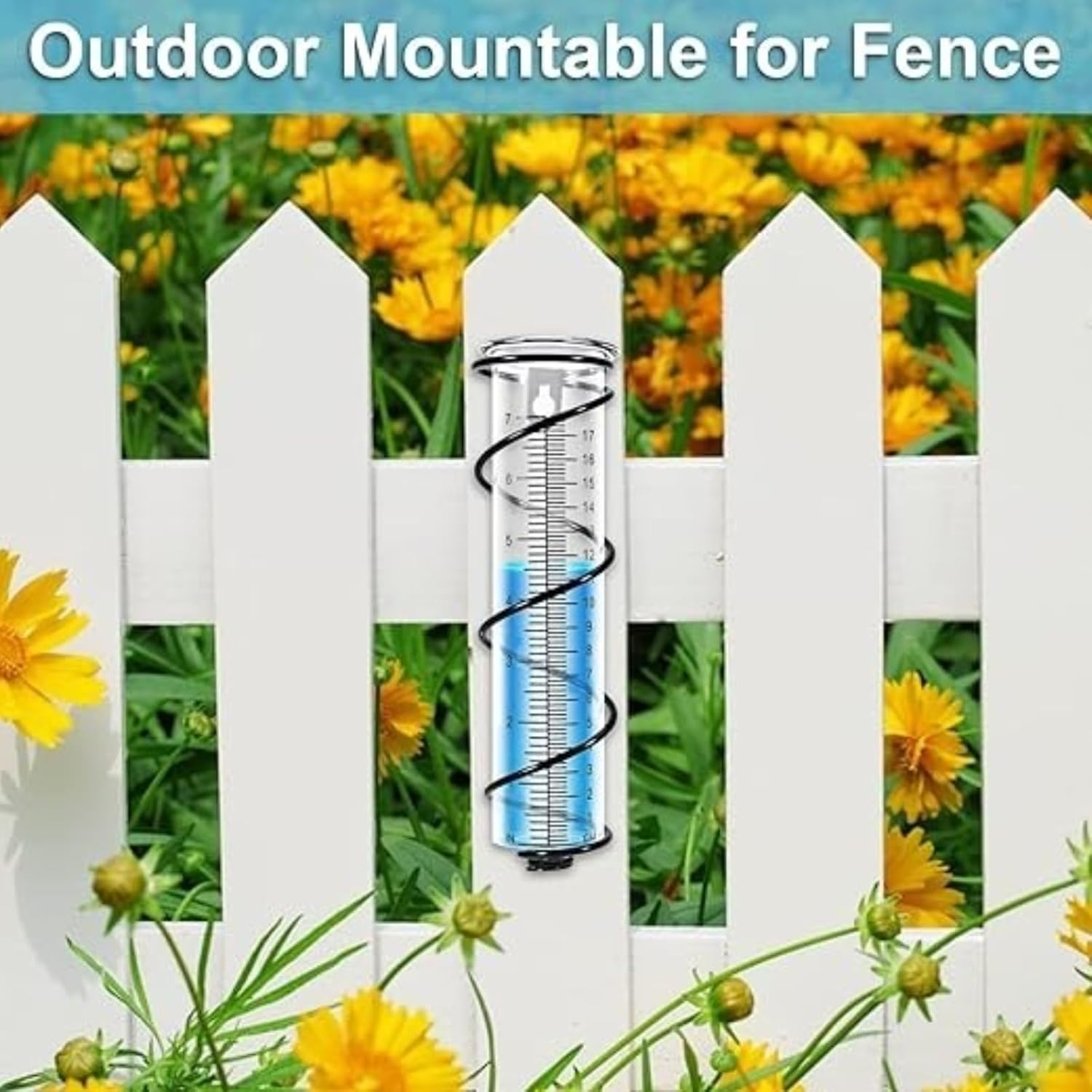 FOTIOMRG Garden Rain Gauge with Spiral Design Clear Plastic Tube with Metal Stake, 8.86In Height, Decorative Outdoor Water Measurement Tool for Garden, Yard, Lawn image number 1