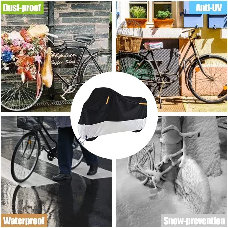 Premium Adult Tricycle Cover, Universal for All 3 Wheel Bike Motorcycle Outdoor and Indoor Cover Storage (104" X 43.3" X 49") (Black & Silver, 210D) image number 3