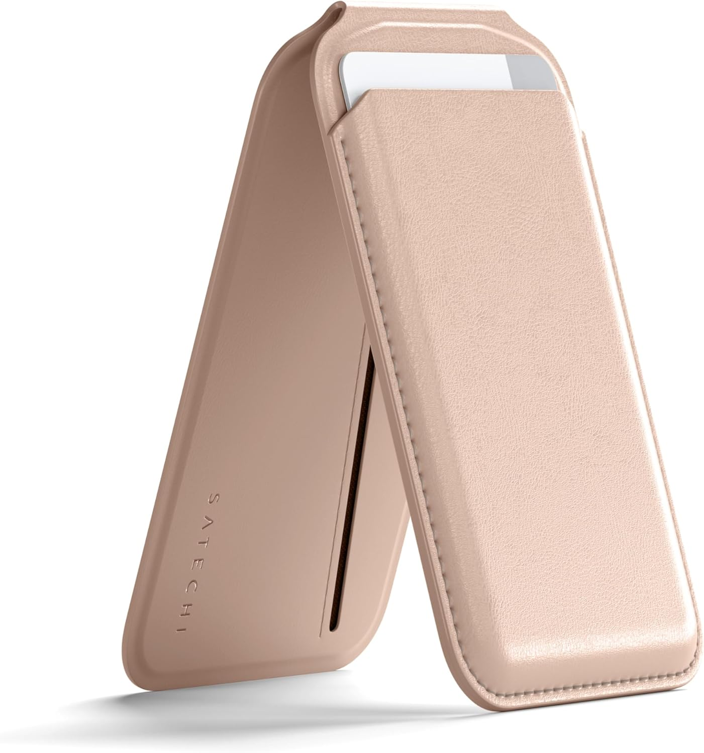 Satechi Magnetic Magsafe Wallet, Vegan-Leather Double Flap Stand Card Holder, 4 Slots with Front NFC Pass-Through, Adjustable Phone Attachment for Iphone 16/15/14/13/12, Travel Accessory - Orange