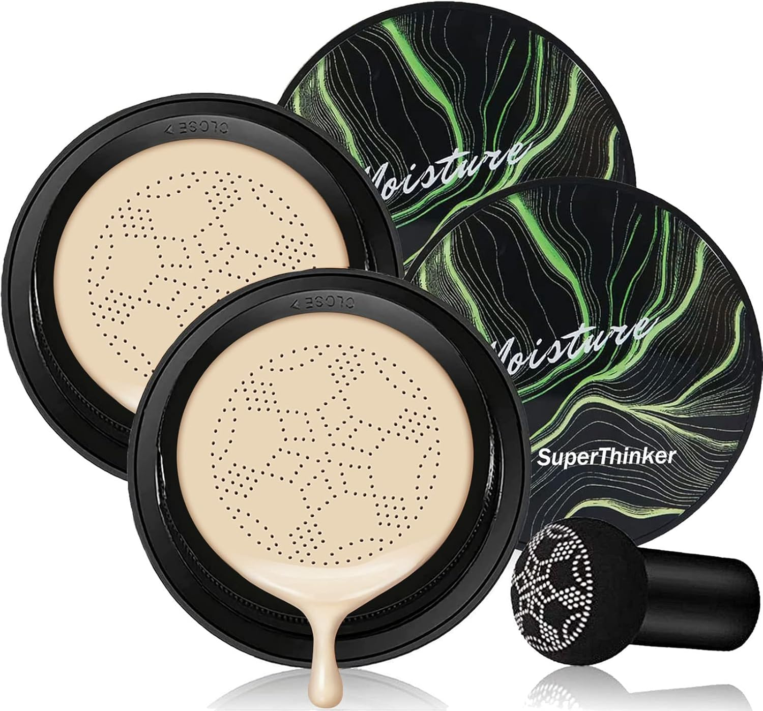 Air Cushion CC Cream Mushroom Head Foundation Makeup, BB Cream Face Makeup Foundation for Mature Skin, Moisturizing Natural Coverage, Tattoo Cover Up, Even Skin Tone for All Skin Types (2PCS Ivory)