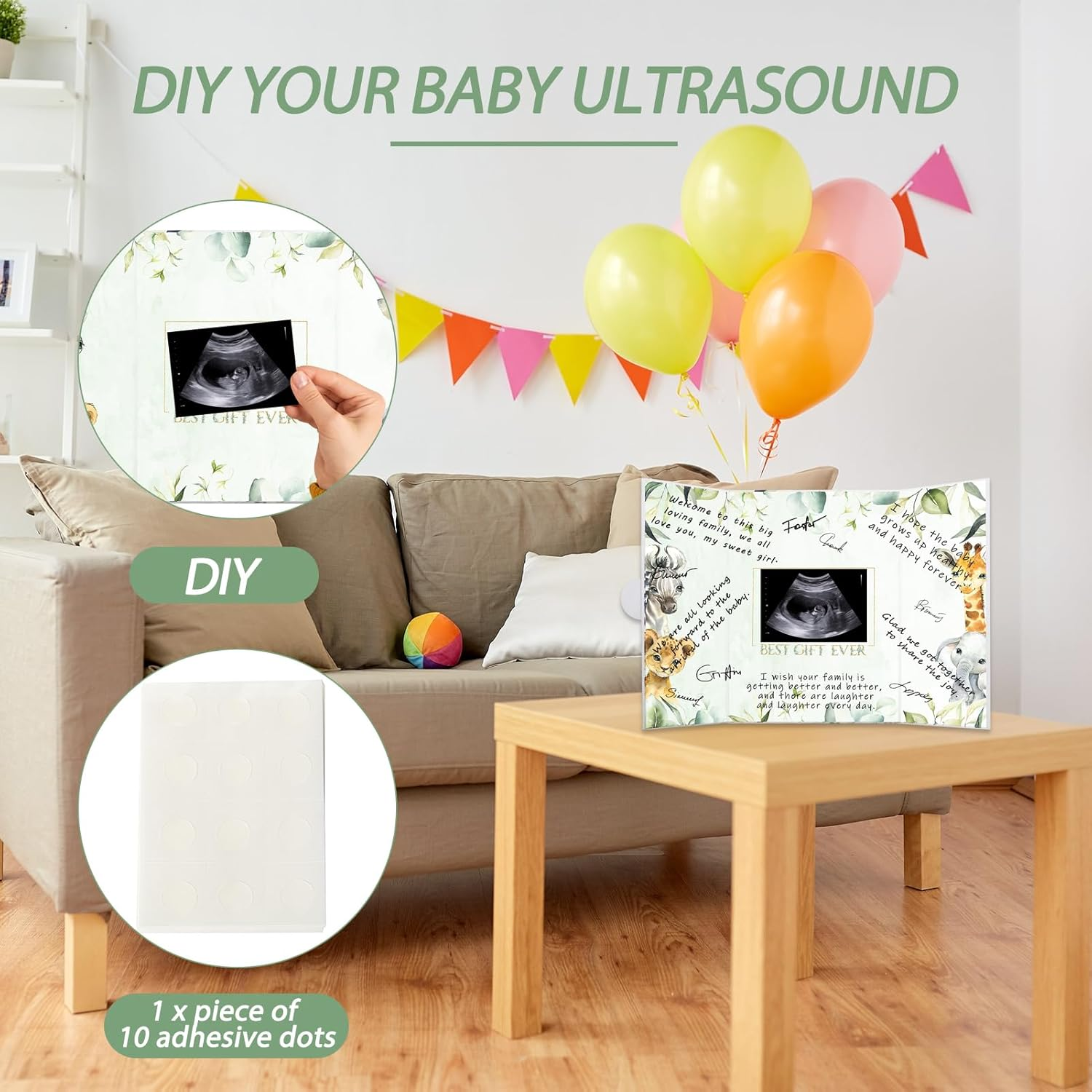 Vlipoeasn Baby Shower Guest Book Alternative, DIY Cute Baby Shower Signature Book, Baby Shower Party Decorations, Green and White Baby Shower Party Sign in Book image number 5