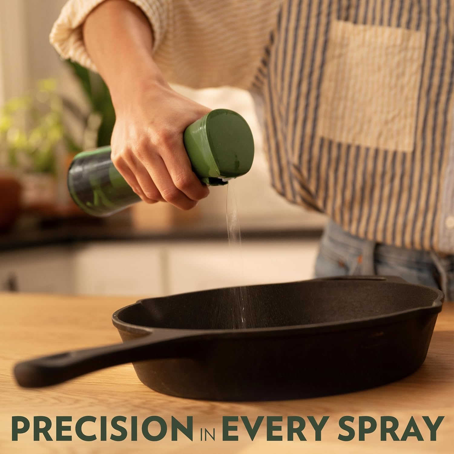 FLAIROSOL OLIVIA Oil Sprayer for Cooking, 200Ml Glass Olive Oil Sprayer, Continuous Oil Spray Bottle with Portion Control, Oil Dispenser for Kitchen, Air Fryer, Salad, BBQ (Green Bottle, Gold Print) - Green image number 3