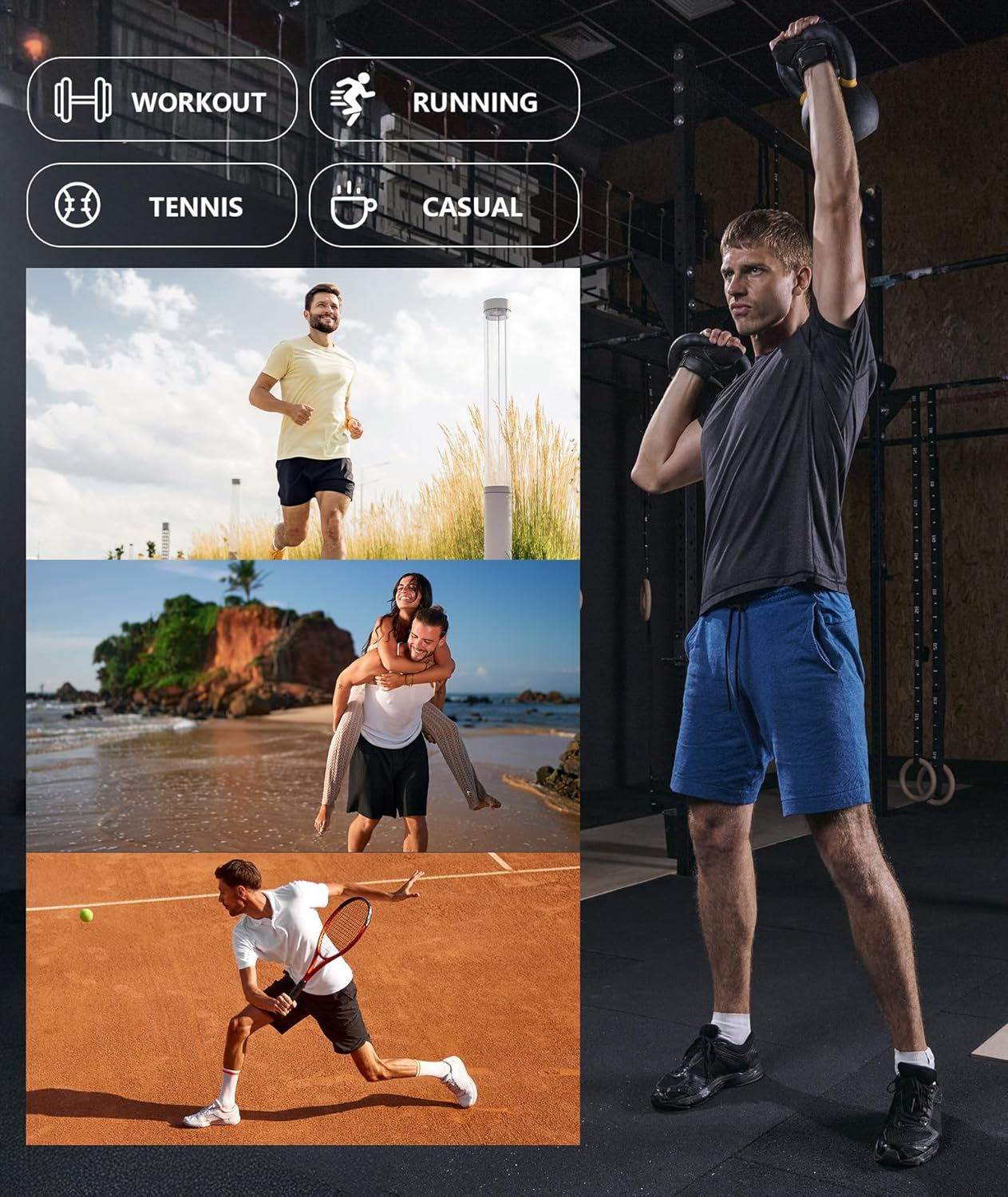 RBYEKP 2 Pack Men'S Sport Shorts Pack Zip Pockets Gym Training Jogging Shorts for Men Athletic Lightweight Elastic Waist image number 1