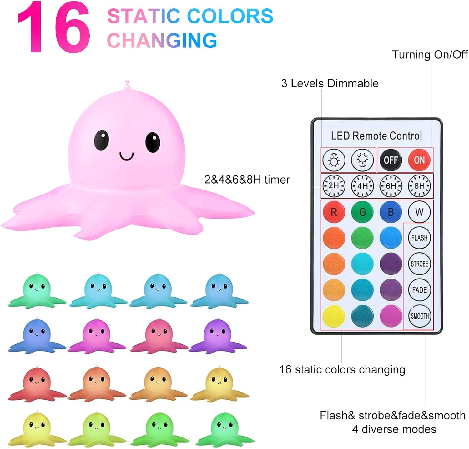 Solar Floating Pool Lights Remote Controlled, Colorful Inflatable Octopus Ball Lights, Dimmable & Timer Pool Lights, above Ground Glow Pool Balls for Party, Garden, Christmas Halloween Decor (2 Pack) image number 2