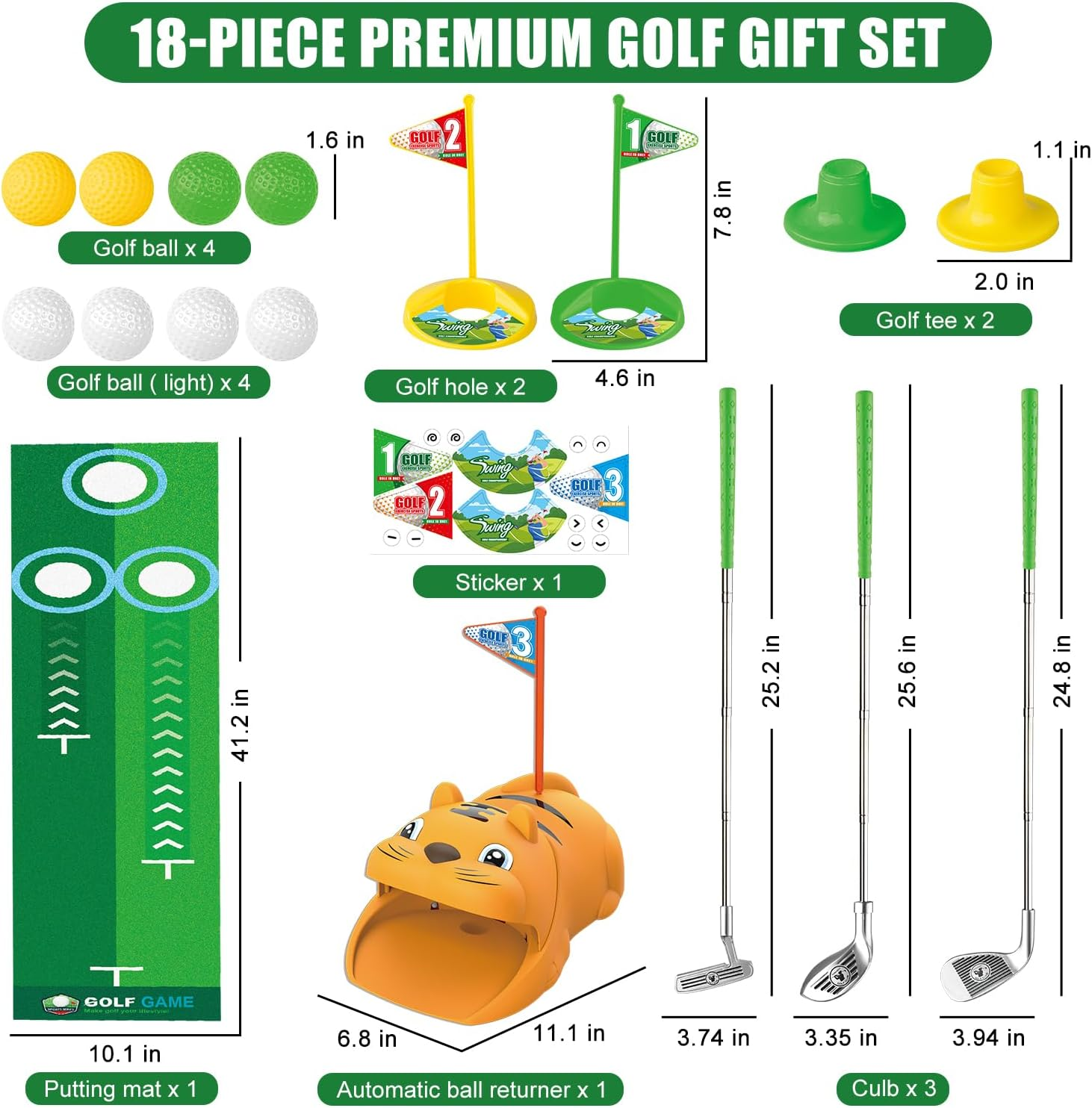 Fistone Kids Toy Golf Set, with Automatic Golf Returner, Golf Balls, Clubs, Putting Mat, Indoor Outdoor Sports Toy Birthday Gift image number 4