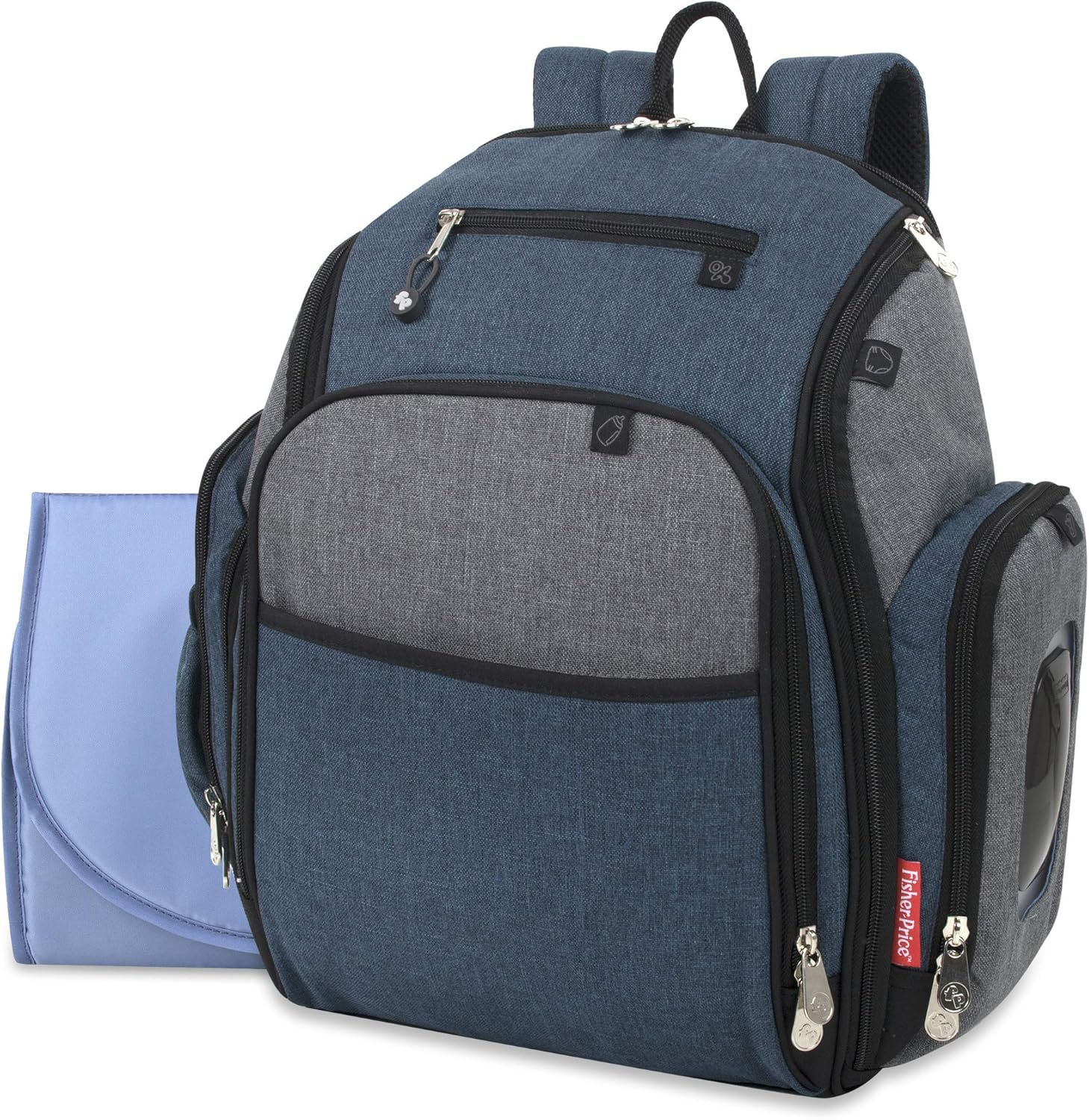 Fisher-Price Fastfinder 3 Piece Set Diaper Bag Backpack for Moms & Dads with Changing Pad and Wipes Pocket