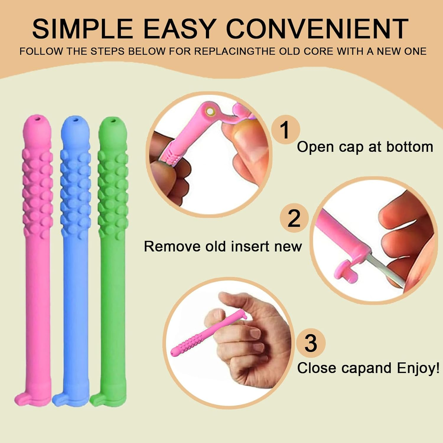 Chewable Essential Oil Breath Stick, 3PCS Chewable Breather Stick for Fresh Breath, Portable Breath Freshener with Replacement Cores and Storage Box, Improving Your Habits of Biting Pen and Smoking image number 4