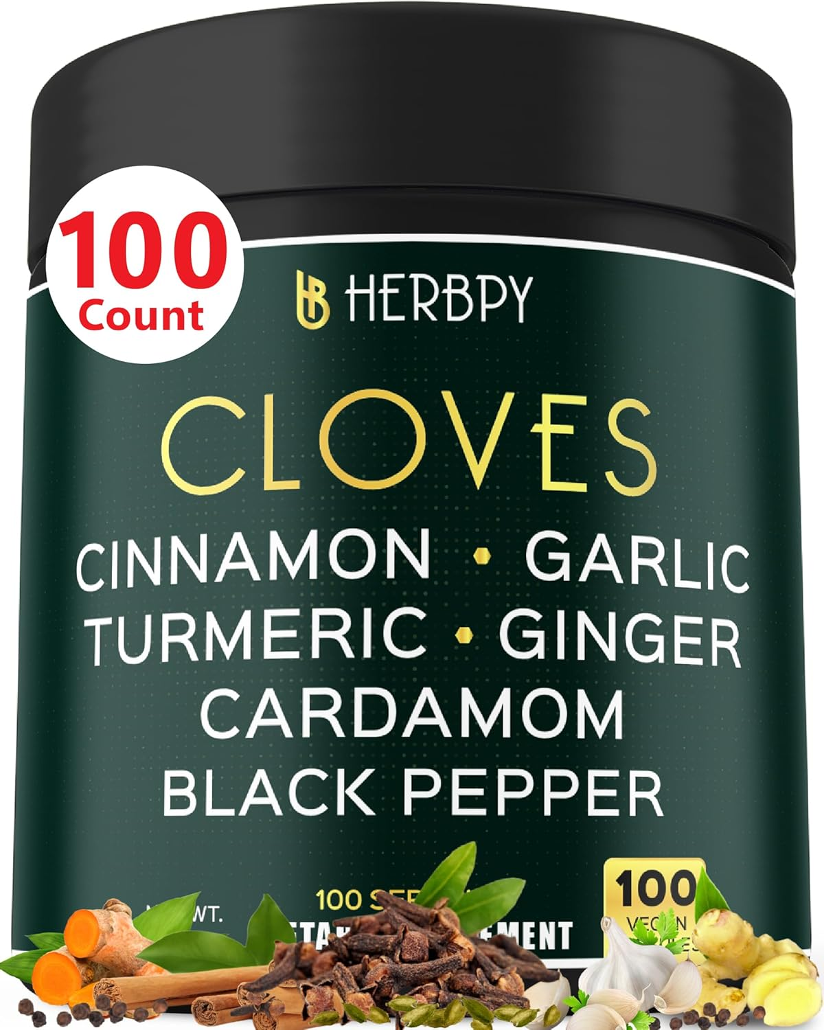 7In1 Clove Supplement Rich in Vitamins & Minerals Supports Digestion, Immune & Heart Health with Cinnamon, Turmeric, Ginger, Cardamom, Garlic & Black Pepper - 100 Vegan Capsules