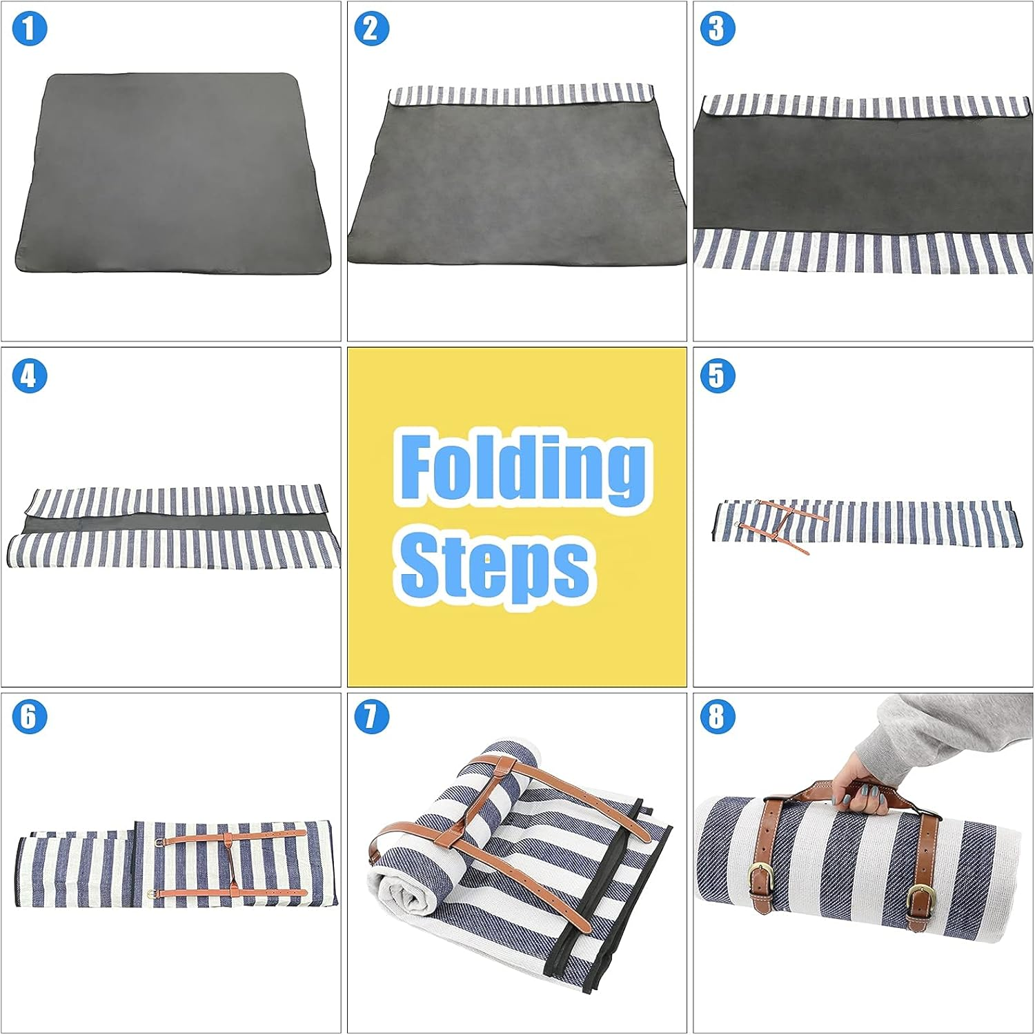 Searqing Large Picnic Blanket Portable with Carry Strap,78" X 54" Foldable Picnic Rug for Outdoor Camping Party,Wet Grass,Hiking,Kids Playground Sandproof Waterproof Picnic Mat image number 6