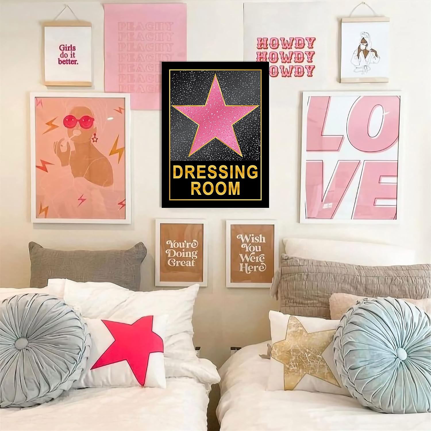 HK Studio Dressing Room Decor for Teen Girls 10" X 15" - Pink Star Y2K Room Decor Aesthetic image number 4
