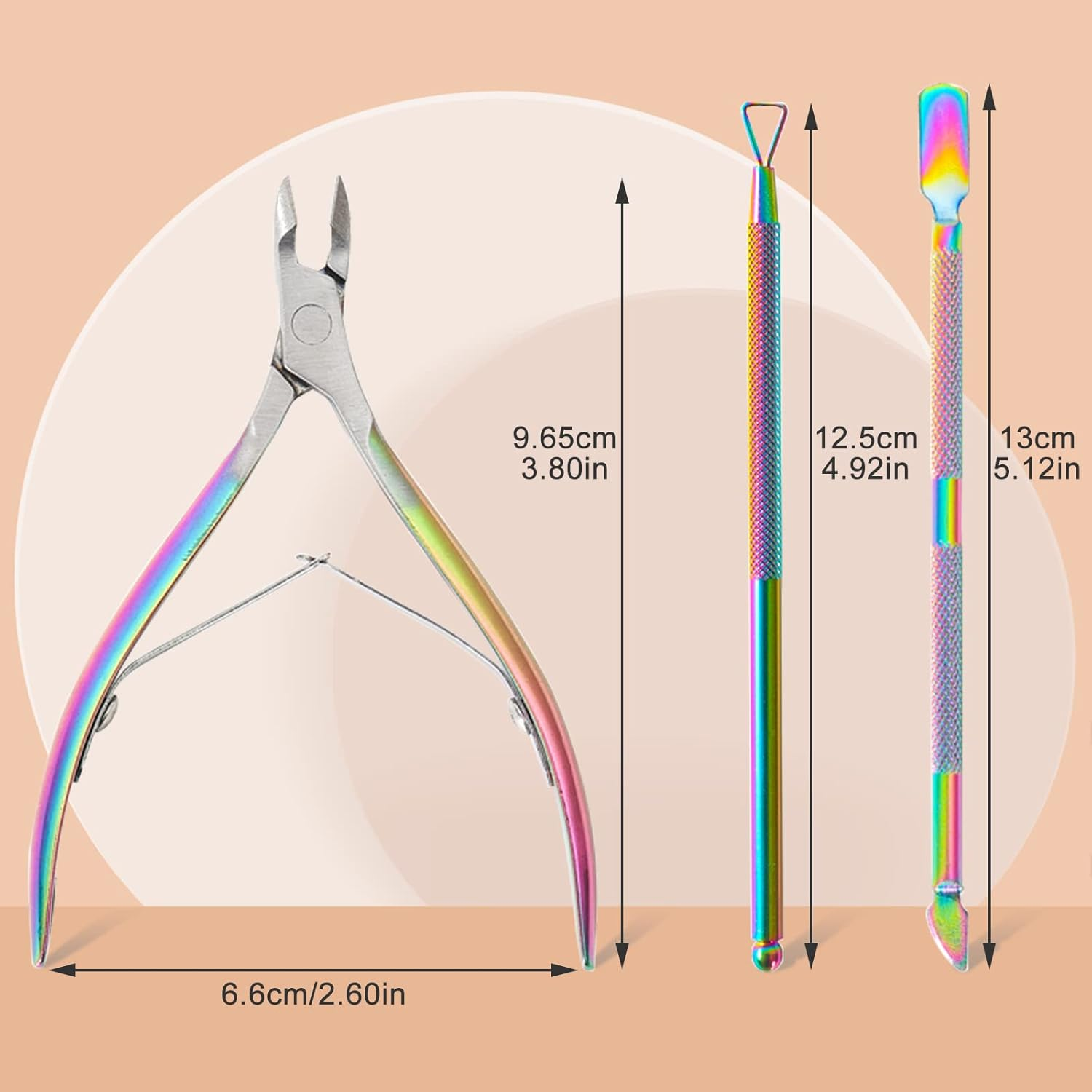 Sularpek Cuticle Cutter, Cuticle Nippers with Cuticle Pusher, Professional Stainless Colorful Steel Cuticle Remover Tool Set for Manicure and Pedicure (3Pcs) image number 4