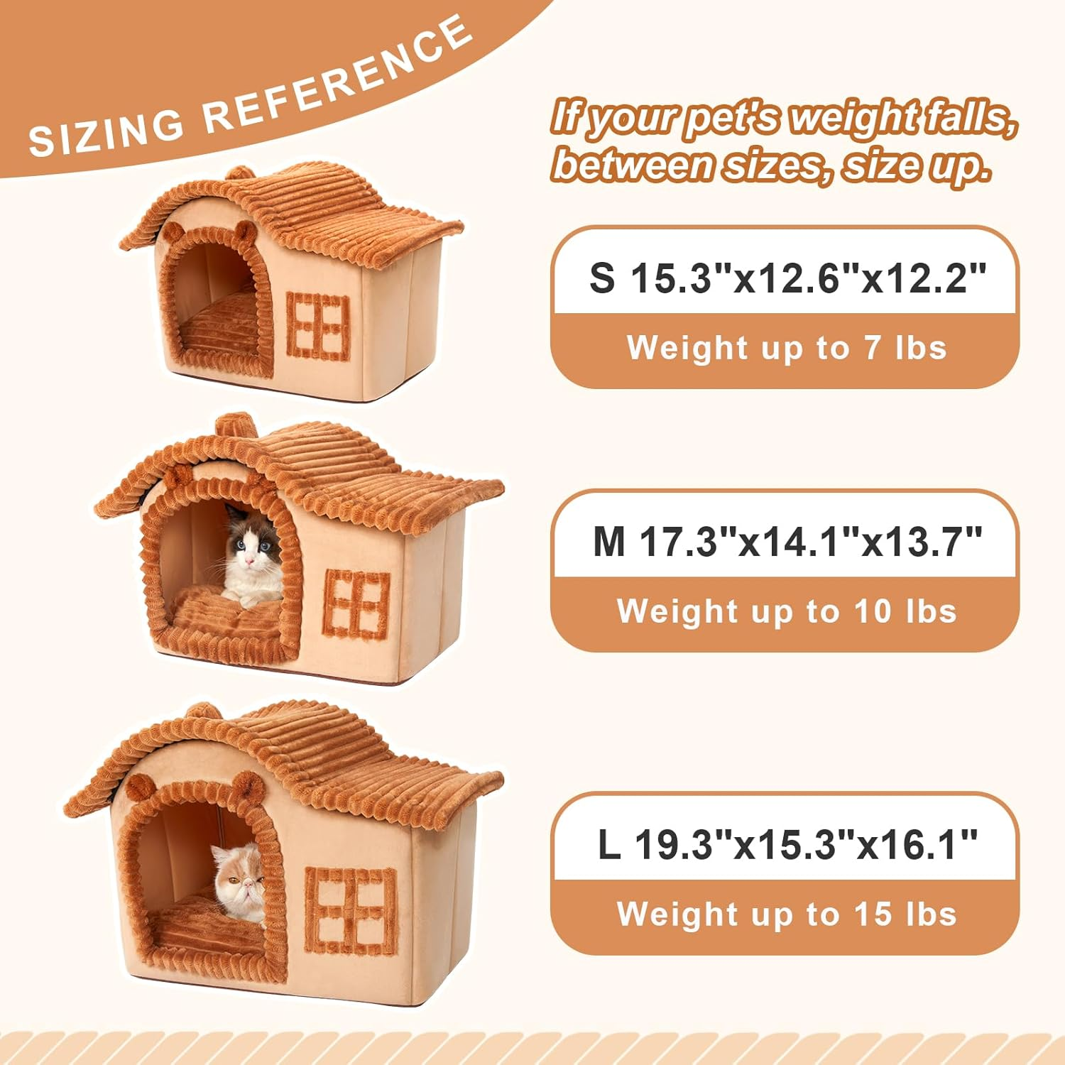 Jiupety Bear Cat Houses for Indoor Cats, Chimney Cute Cat Bed Cave, Enough Interior Space, Cartoon Soft Pet House up to 3-7 Lbs Kitten, Brown image number 6