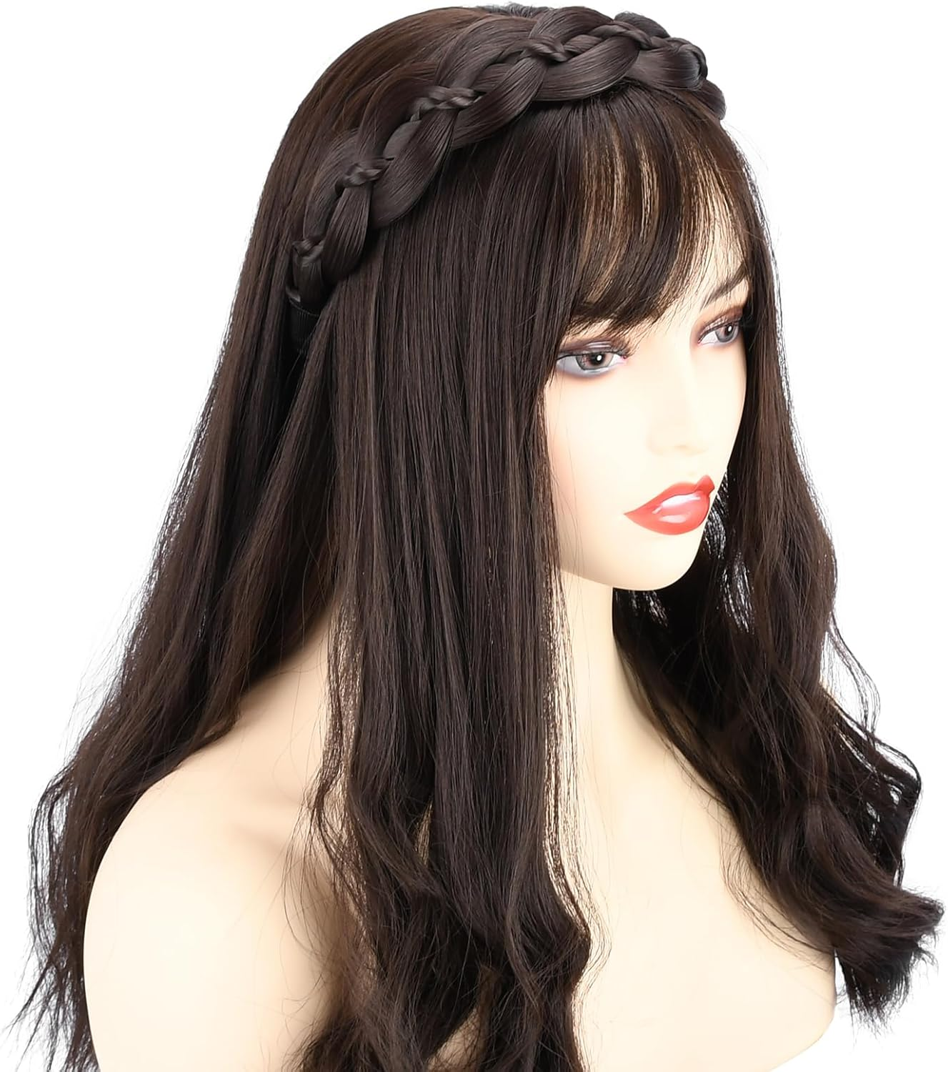 VOPPIS Wide Braided Headband with Teeth Synthetic Hair Plaited Headband Fishtail Braided Hair Band Hairpiece for Girls Women Beauty Accessory (Honey Blonde, Wide) - Brunette Brown image number 4