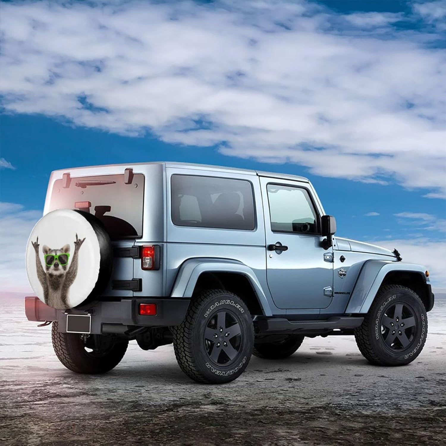 Funny Raccoon in Green Sunglasses Spare Tire Cover Cute Animal Tire Wheel Covers Waterproof Weatherproof Wheel Tire Protector Tyre Covers Universal for Trailer RV SUV Vehicle Motorhome Travel 14 Inch image number 5