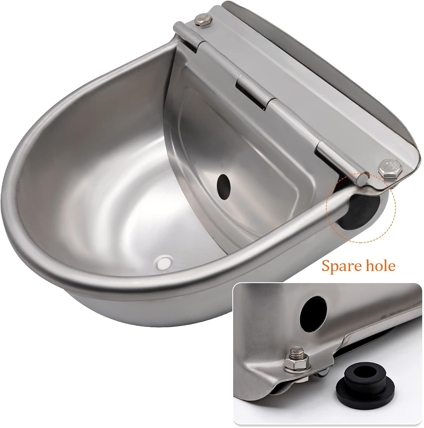 Stainless Steel Water Bowl with 1/2 Inch Brass Float Valve Dog Automatic Drinking Bowl with Drain Plug for Horse Dog Cattle Goat Sheep Pig image number 4