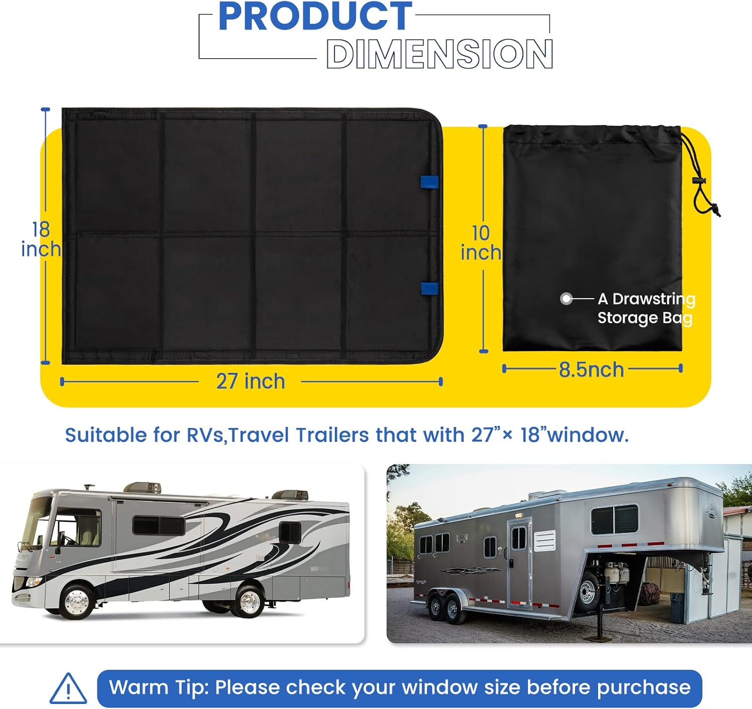 Funomo RV Door Window Shade, 27 X 18 Inch Foldable Magnet Blackout Cover, Winnebago Itasca Sunova Class a Enter Door Window Cover, UV Rays Protection Waterproof Oxford (Black) image number 1