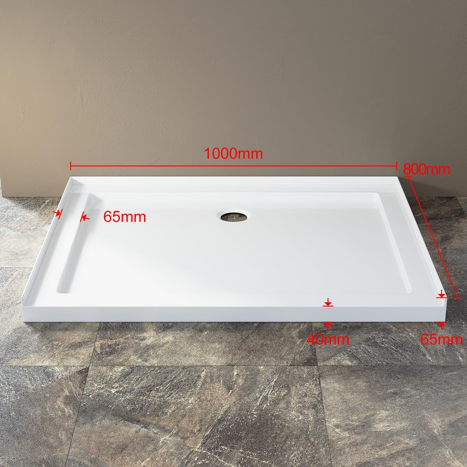 ELEGANT Rectangular Shower Base Solid Stone Resin Shower Tray with Silver Shower Drain for Bathroom Shower Enclosure 1000X800Mm Shower Cubicle Base