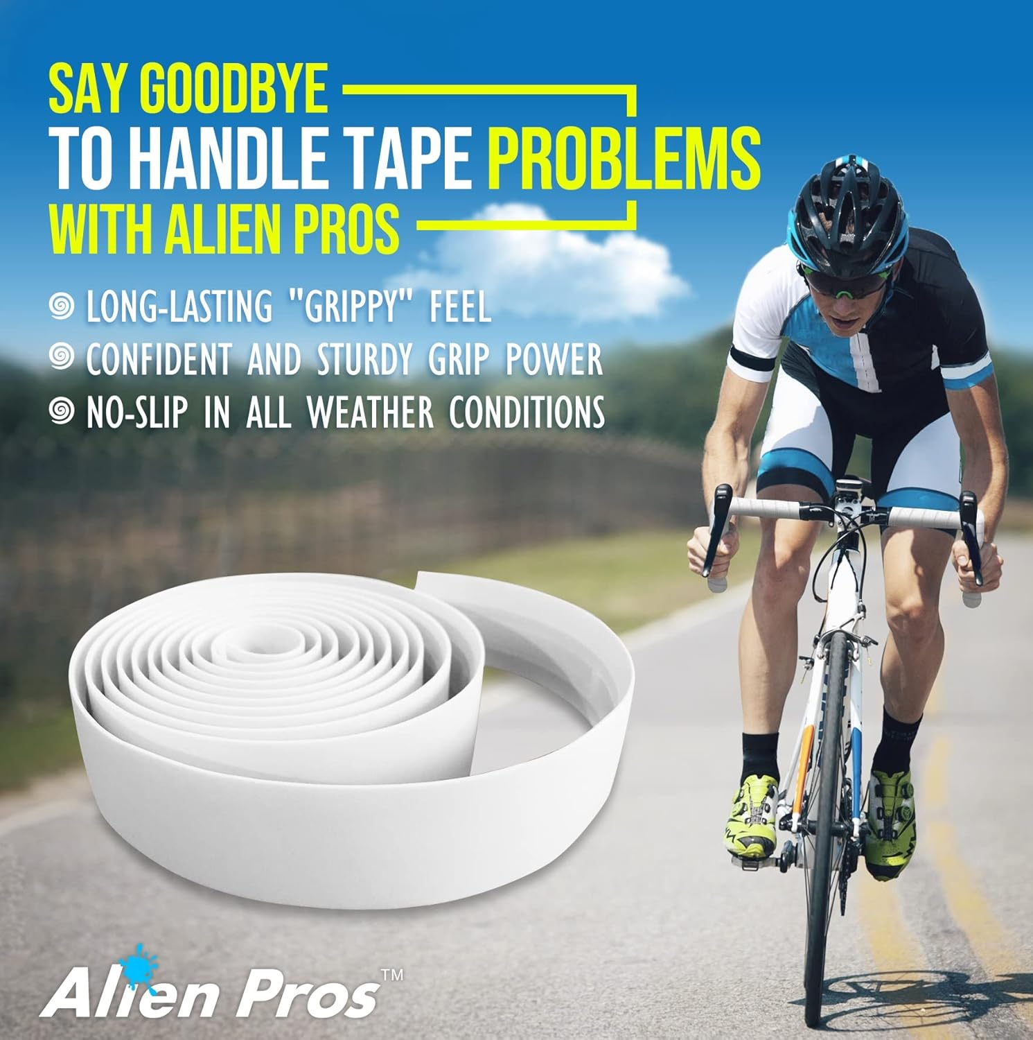 Alien Pros Bike Handlebar Tape EVA (Set of 2) White - Enhance Your Bike Grip with These Bicycle Handle Bar Tape - Wrap Your Bike for an Awesome Comfortable Ride (Set of 2, White) image number 1
