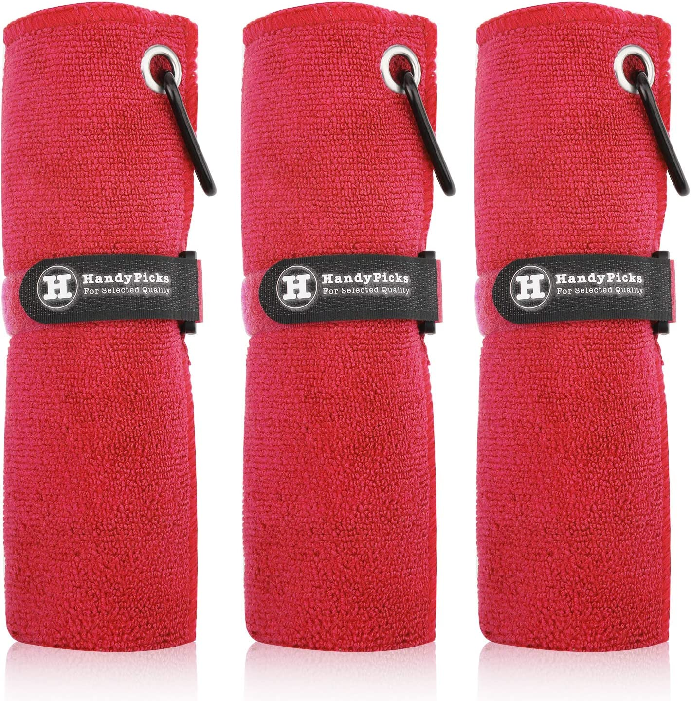 Microfiber Golf Towel (40X40Cm) with Carabiner Clip, Hook and Loop Fastener - the Convenient Golf Cleaning Towel Pack, Handy Picks