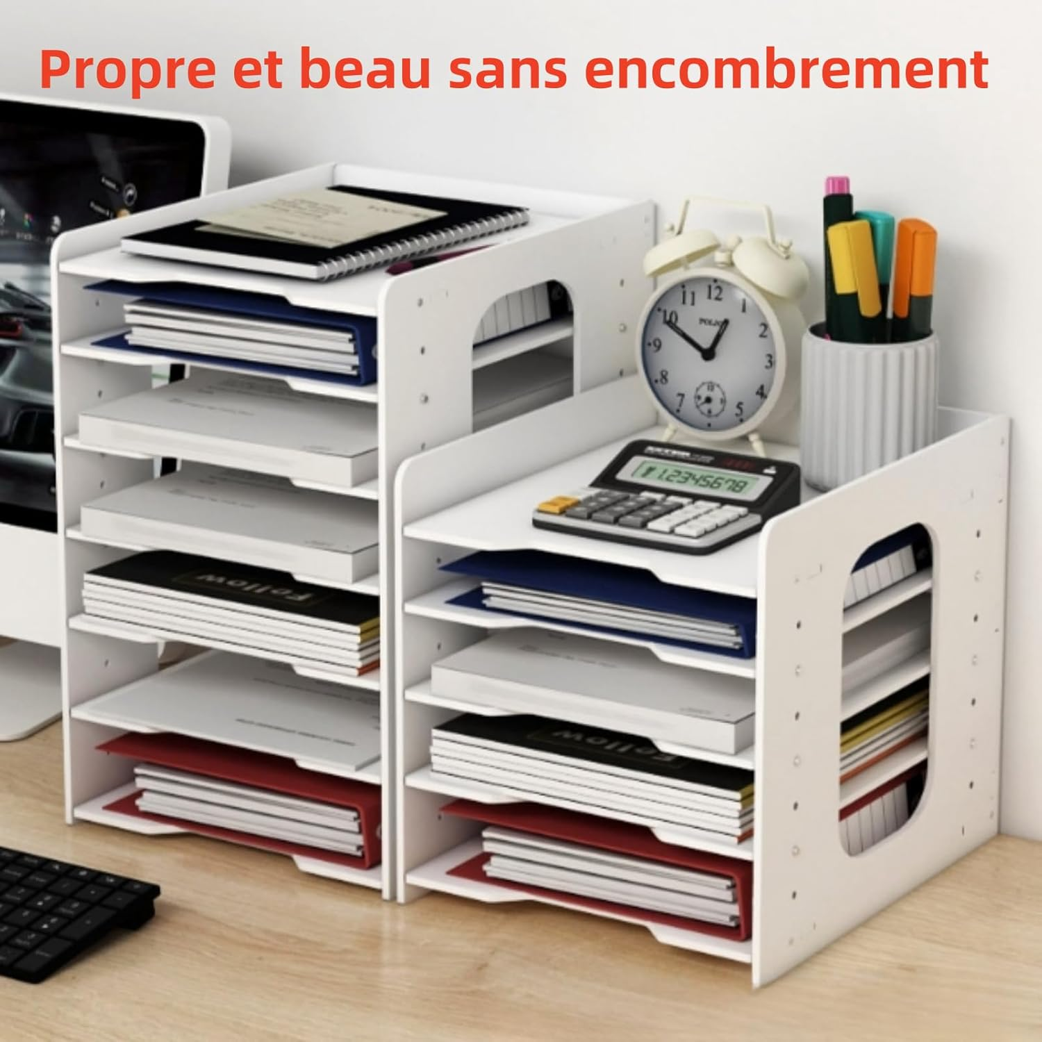 Desk Organizer with 7 Layers Multifunctional Document Organizer Large Capacity Office Supplies Home Decoration for Office and Home (White) image number 5