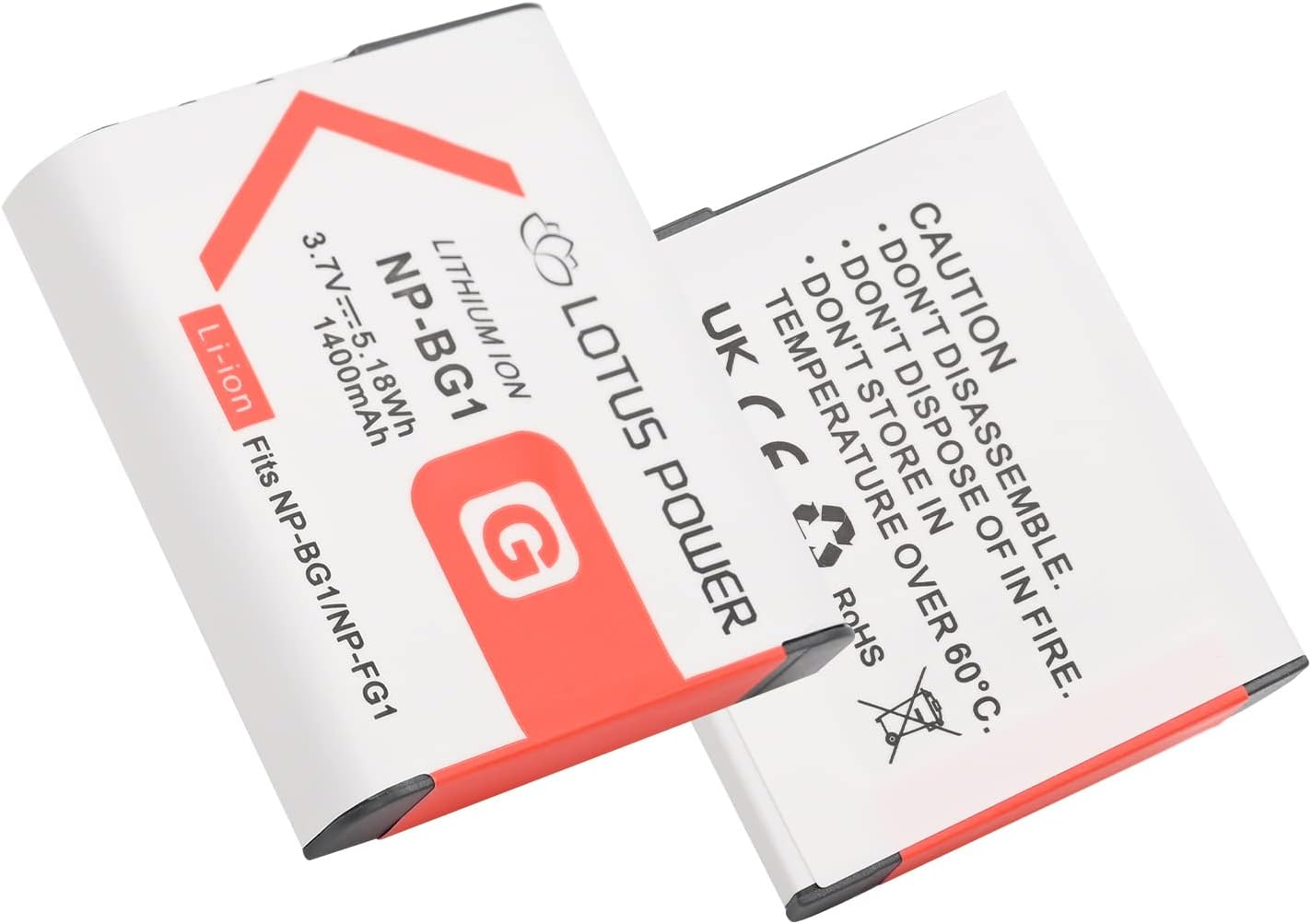 LOTUS POWER NPBG1 NP-FG1 Batteries, NPFG1 NP-BG1 Battery Replacement Compatible with Sony Camera DSC-HX9V DSC-N2 DSC-W200 DSC-T20 DSC-WX1 DSC-HX30V (2 Batteries) image number 1