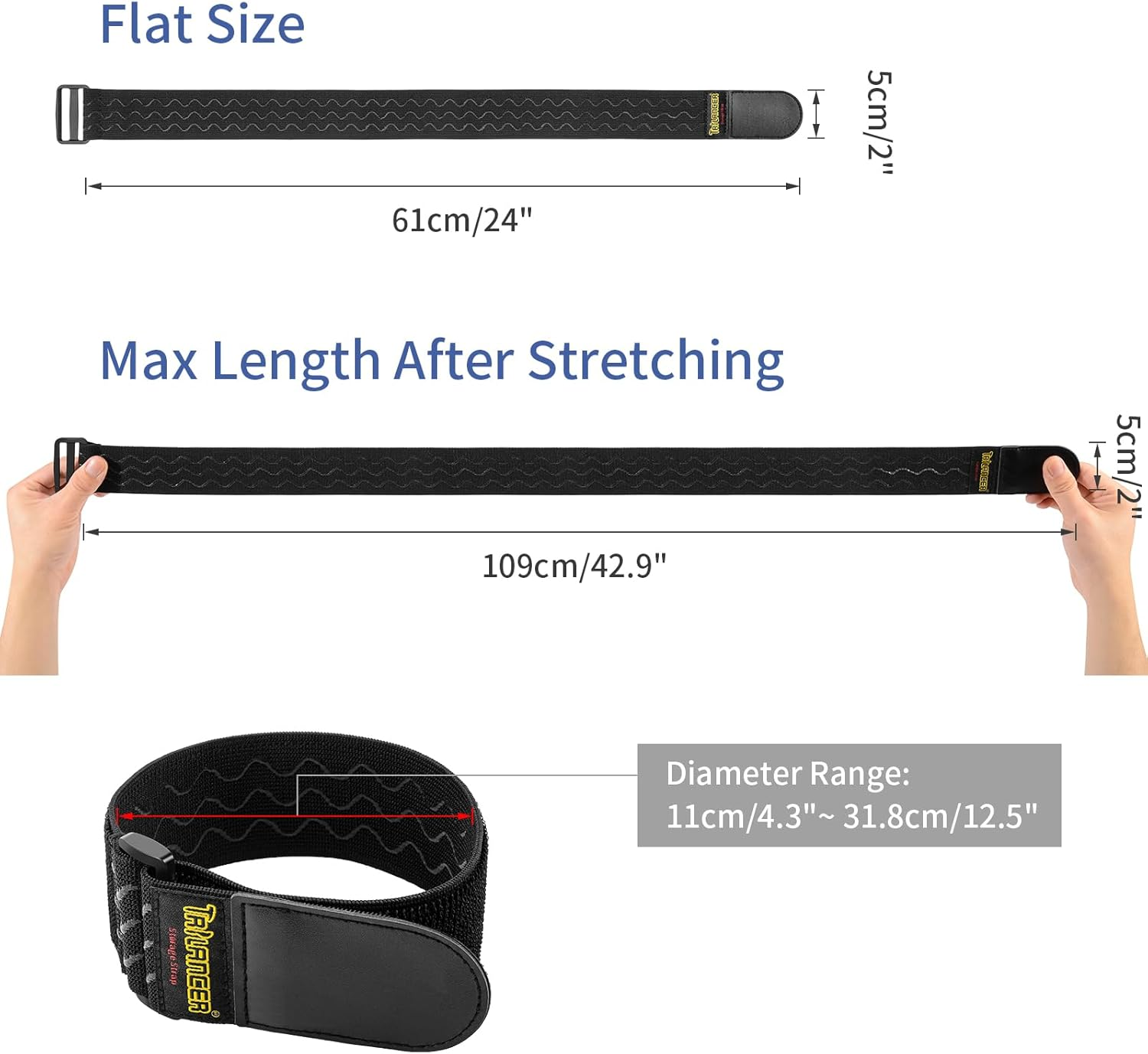 Trilancer Elastic Cinch Straps with Anti-Slip Strips, 61 Cm X 5 Cm(4 Pack) Multipurpose Hook and Loop Bundling Straps for Hose, Cords, Bike, Luggage, Camping, Yoga Mats image number 1