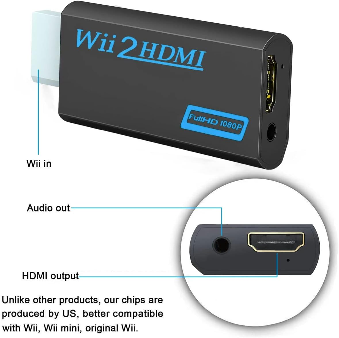 Wii to HDMI Converter Adapter, Alife Wii to HDMI 1080P or 720P Output Video Converter & 3.5Mm Jack Audio Output Wii HDMI Converter Supports All Wii Display Modes image number 4