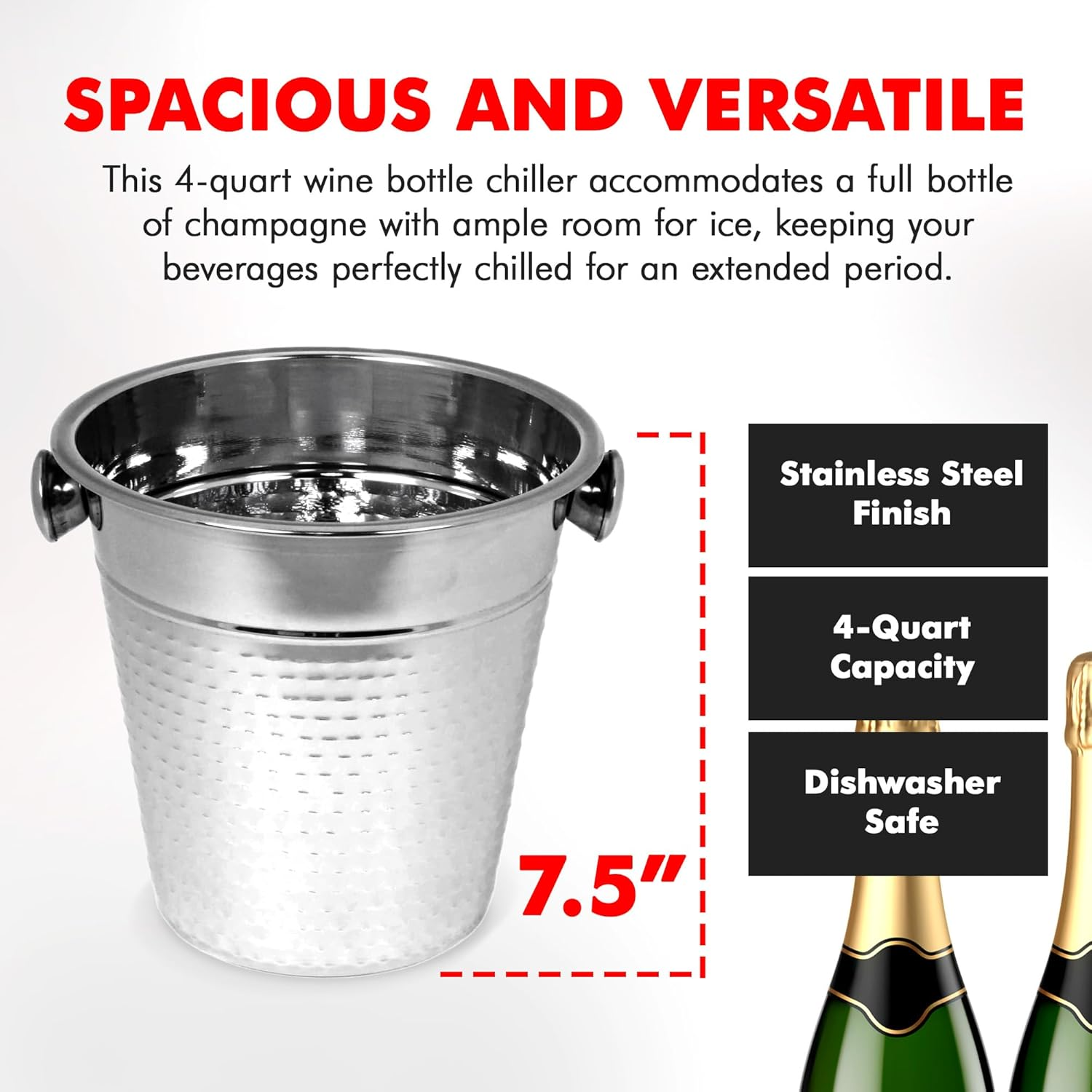 Chef Craft Hammered Champagne Bucket, 4 Quart, Stainless Steel image number 4