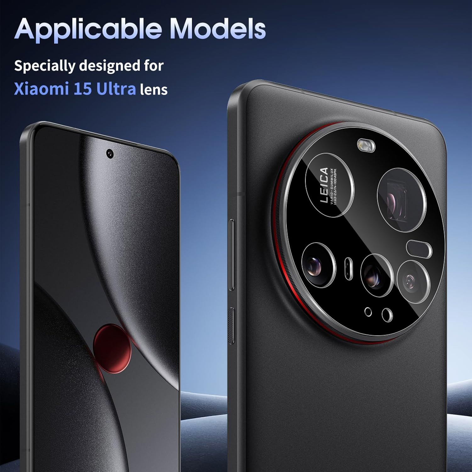 Xunzii Pack of 2 Camera Protectors for Xiaomi 15 Ultra 5G for Tempered Glass - [Black], 9H Hardness Anti-Scratch Camera Protective Film with Positioning Aid for Installation, Anti-Dust HD Rear Camera image number 2