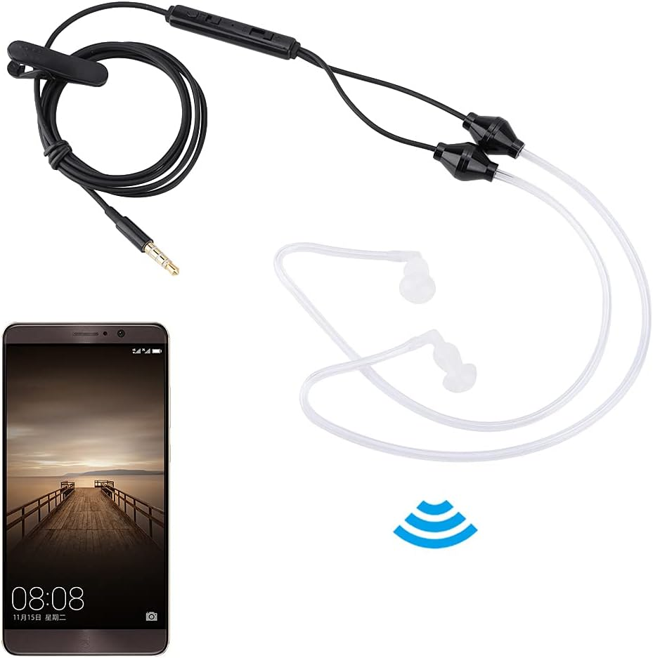 Air Acoustic Tube Earphones with Microphone, High-Quality Sound, Reduces Radiation, Compatible with Smartphones, Transparent Air Tube Design, Silicone Earplugs (Black)