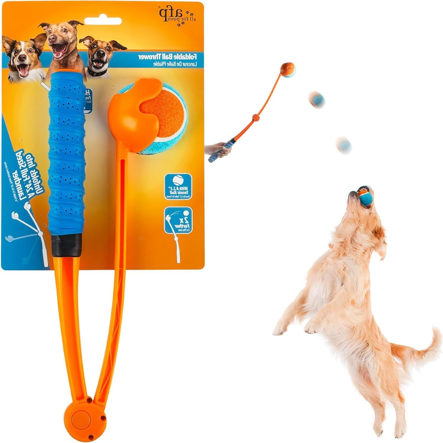 25" Foldable Dog Ball Launcher for Large Dogs Tennis Ball Throwerwith Soft Racket-Like Handle Grip, Includes 2.5 Inch Ball image number 6