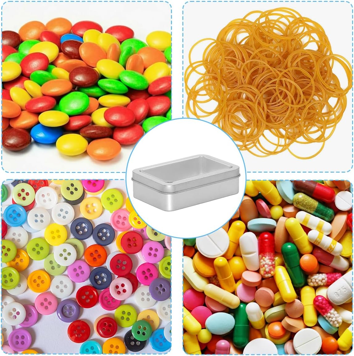 Rairsky Storage Box Silver Metal Rectangular Rustproof Pack of 4 Tins for Sweets Gifts image number 1