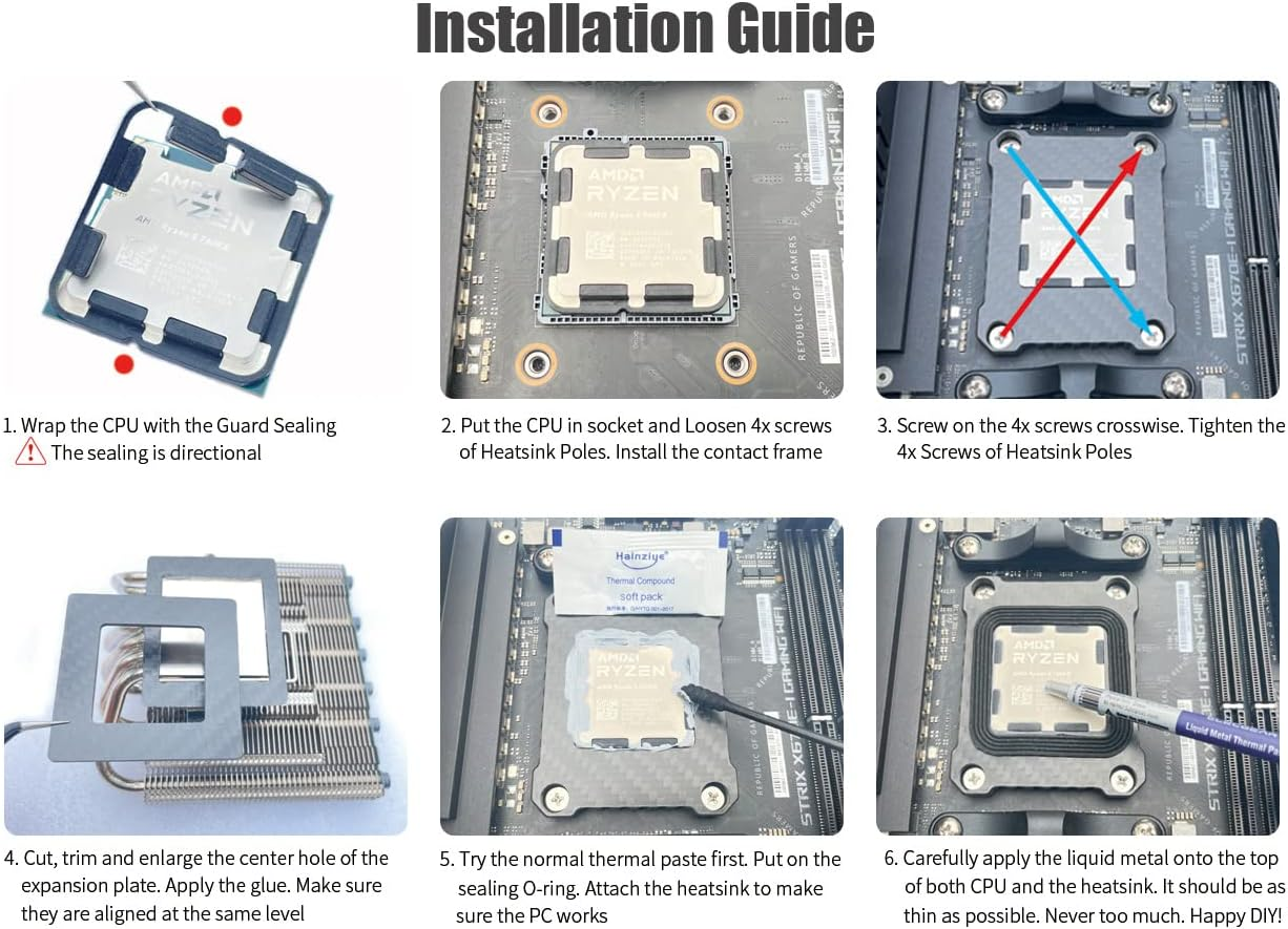 Elecgear AMD CPU Contact Frame + Liquid Metal Thermal Paste, Carbon Fiber Mod ILM for AMD Ryzen 7000 Zen4 Series on AM5 LGA1718 Socket, Replacement CPU Fixing Buckle with Double Sealing Guard image number 4