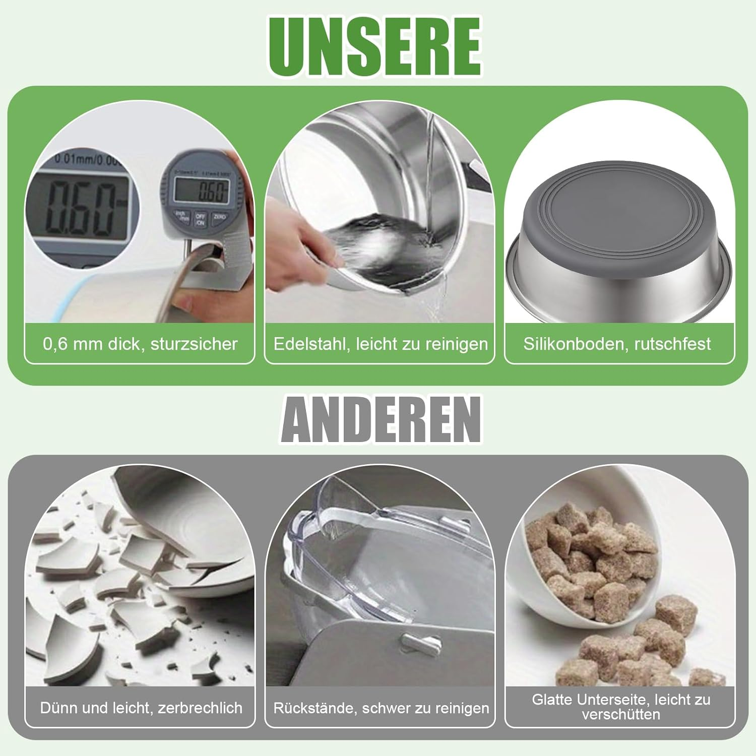 Pack of 2 Stainless Steel Dog Bowls, Food and Water, Non-Slip Rubber Base, Rust Resistant, Easy to Clean, Dishwasher Safe, Comes with Rubbish Bag, for Small, Medium, Large Dogs, Cats (900 Ml) image number 4