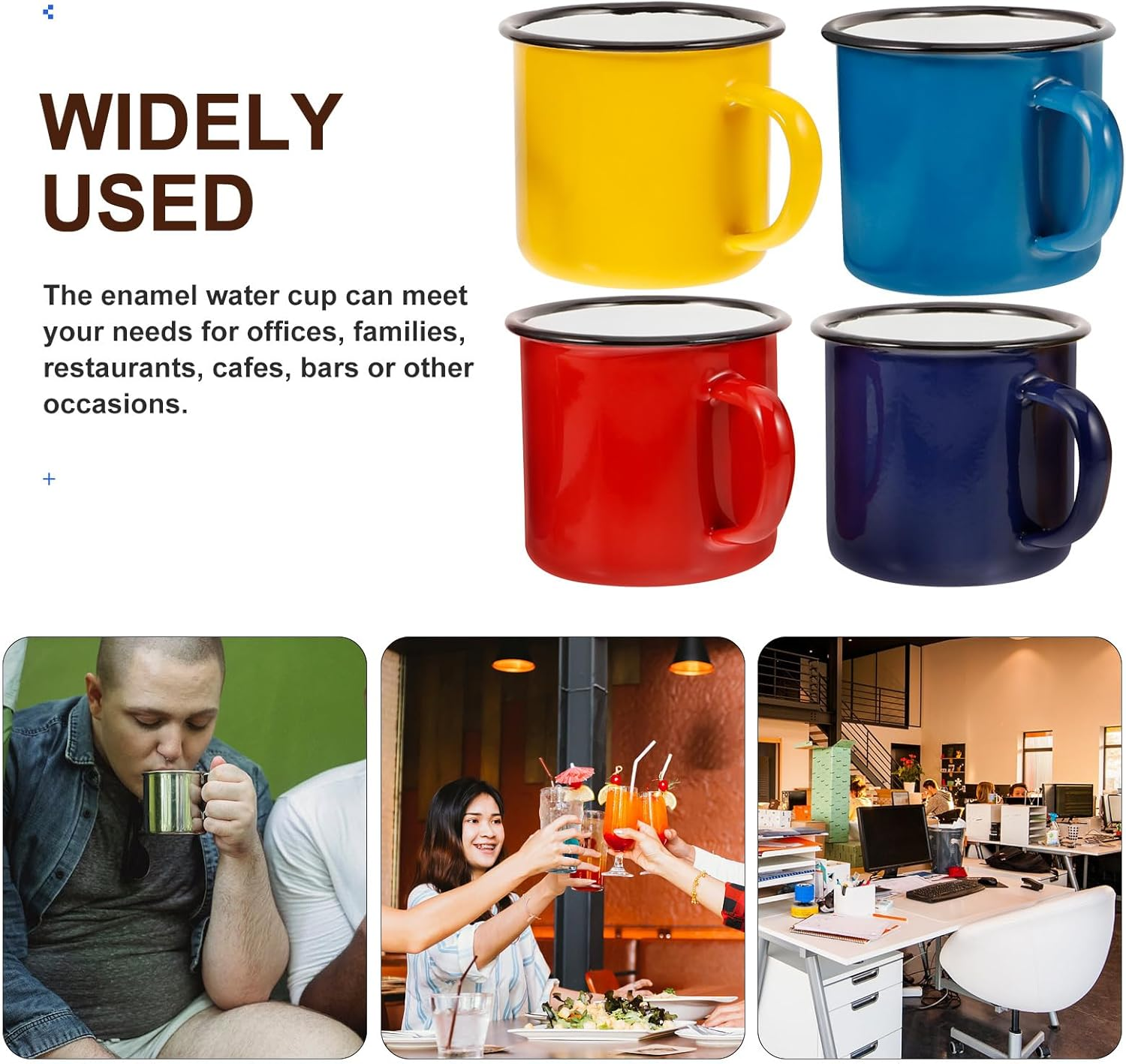 Baluue 4Pcs Enamel Mug 350Ml/12Oz Enamelware Coffee Mug Camping Enamel Mug with Handle, Water Cups Tea Cups Drinking Mugs for Tea Coffee Hot Indoor/Outdoor image number 5