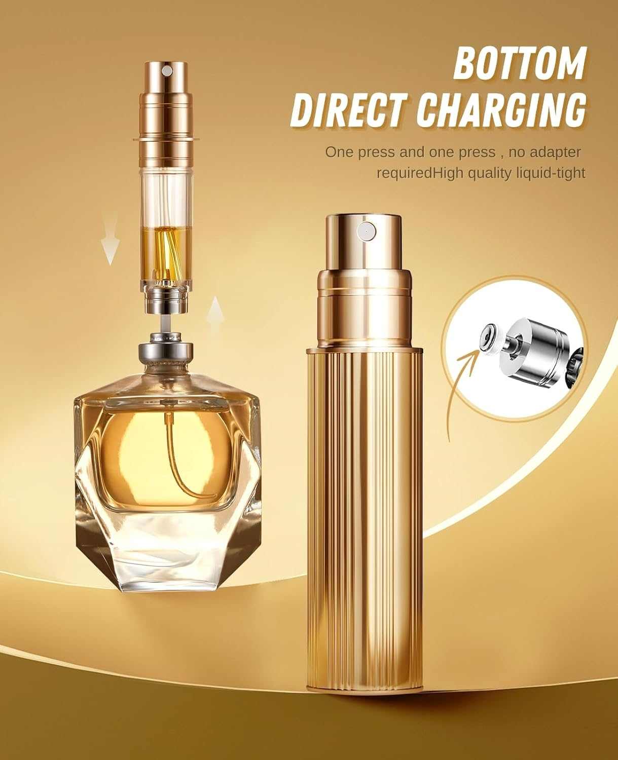 ASADAYS Portable Perfume Atomiser Refillable - 5Ml Empty Travel Spray Bottle, Nano Mist, Bottom Filling Mini Atomizer, Pocket Size Cologne Dispenser for Women and Men (Black & Gold, PA) image number 4