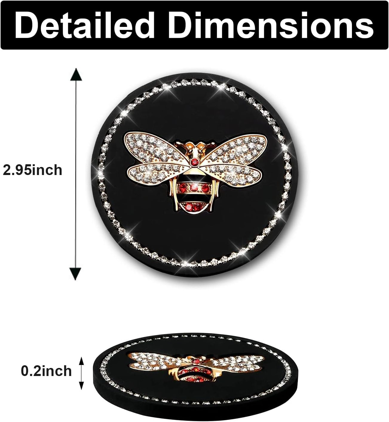 Bling Cup Holder Insert Coaster- 2.95 Inch Silicone Anti-Slip Shockproof, Universal Fashion Car Interior Accessories for Women (Bee, 2 PCS) image number 2