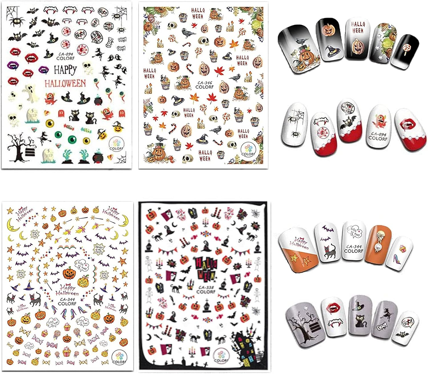 EBANKU Halloween Nail Sticker Decals, 12 Sheets Nail Stickers Nail Art Stickers Nail Decals for Halloween DIY Nail Art Decoration image number 5